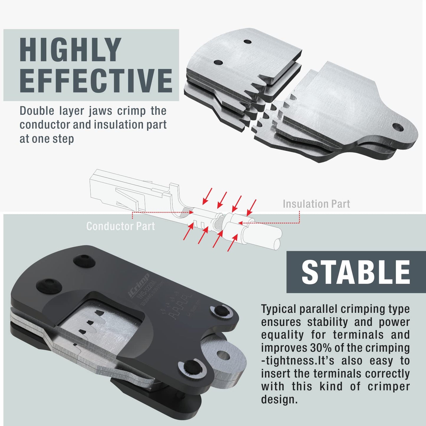 iCrimp IWS-3220M Micro Connector Pin Crimping Tool 0.03-0.52mm² 32-20AWG Ratcheting Crimper for D-Sub,Open Barrel suits Molex,JST,JAE,TYCO-E