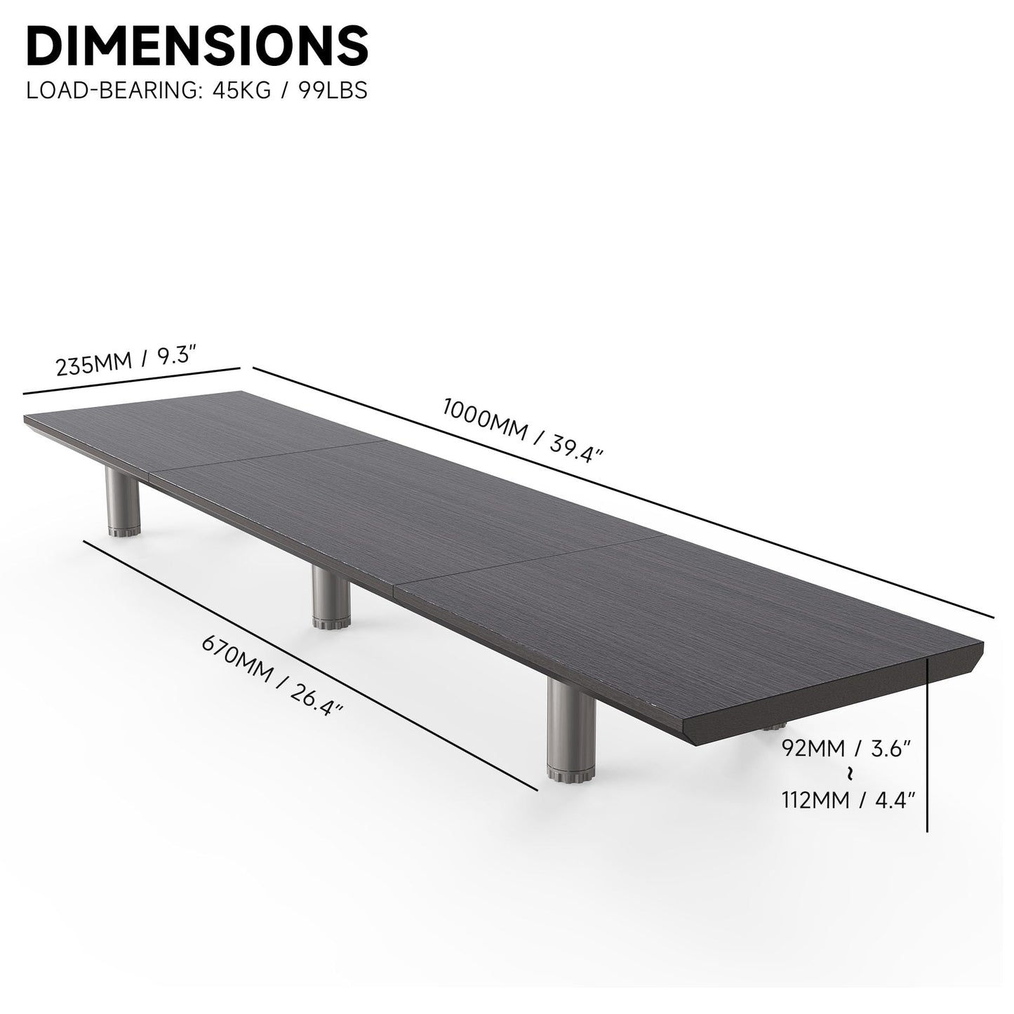 FENGE Dual Monitor Stand Riser, 39.4 Inch Height Adjustable Monitor Riser for Desk, Wood & Steel Monitor Stands for 2 Monitors, Laptop,Printer,TV, Black