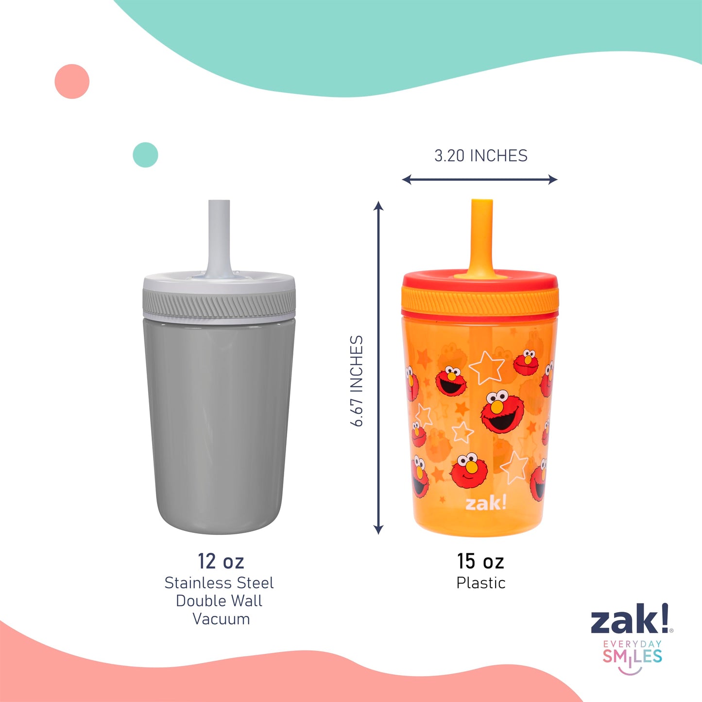Zak Designs Sesame Street Kelso Toddler Tumblers for Travel or at Home, 15oz 2-Pack Durable Plastic Sippy Cups with Leak-Proof Design is Perfect for Kids (Elmo and Cookie Monster)