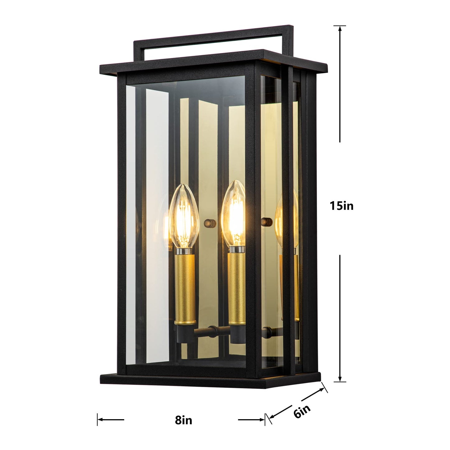 OUPAVOCS Outdoor Wall Lights with Clear Glass, Black Exterior Porch Lights Wall Mount, Outdoor Wall Sconce with Gold Candelabra Interior, Wall Lantern, Patio Light Fixture for House, Entryway, Garage