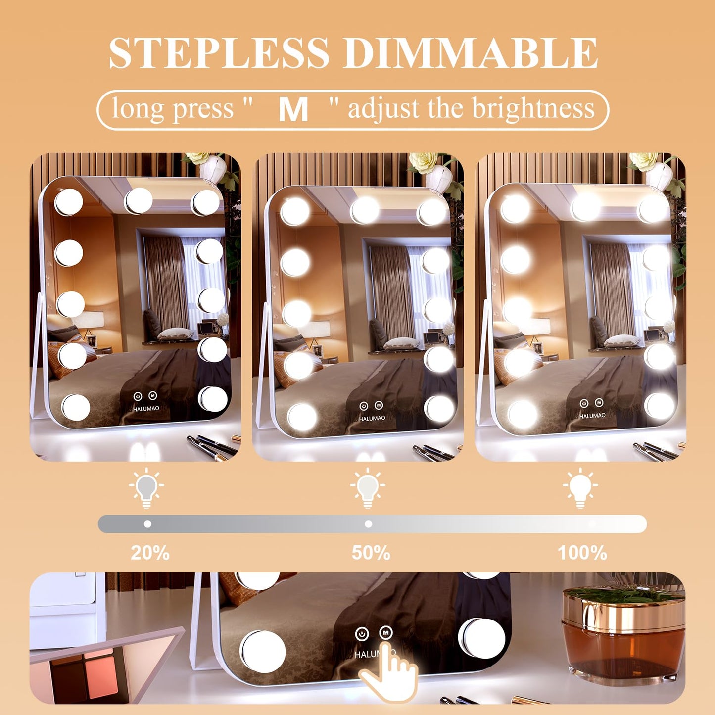 14.6" Vanity Makeup Mirror with Lights, Hollywood Mirror with 11 Dimmable LED Bulbs,3 Color Modes,Touch Control