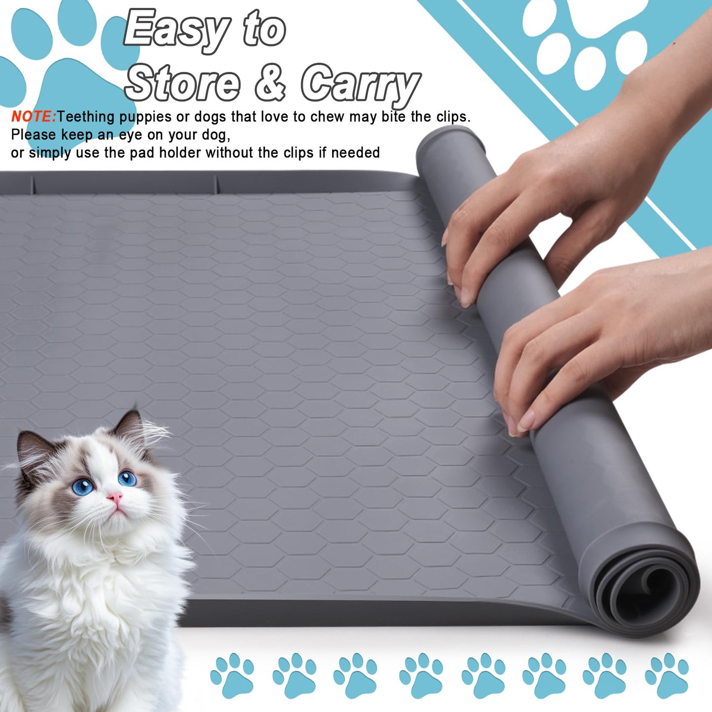 TIMOHCR Cat Litter Mat 34" X 22", Cat Litter Box Mats Waterproof Silicone Pad for Floor Pee Pad Tray Holder with Complimentary 6 Clamps
