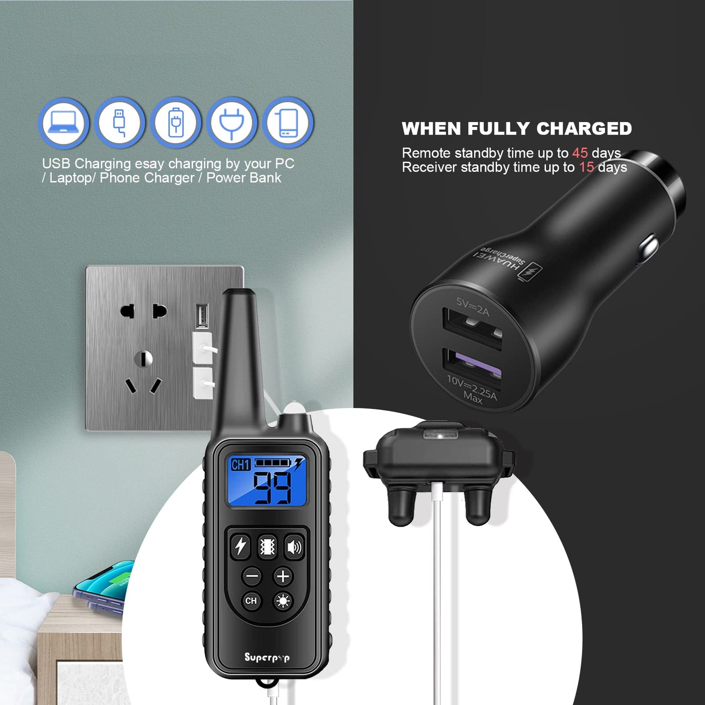 Dog Training Electric Collar with Remote Waterproof 2600ft LED Light Shock Beep Vibration(for 2 Dogs)