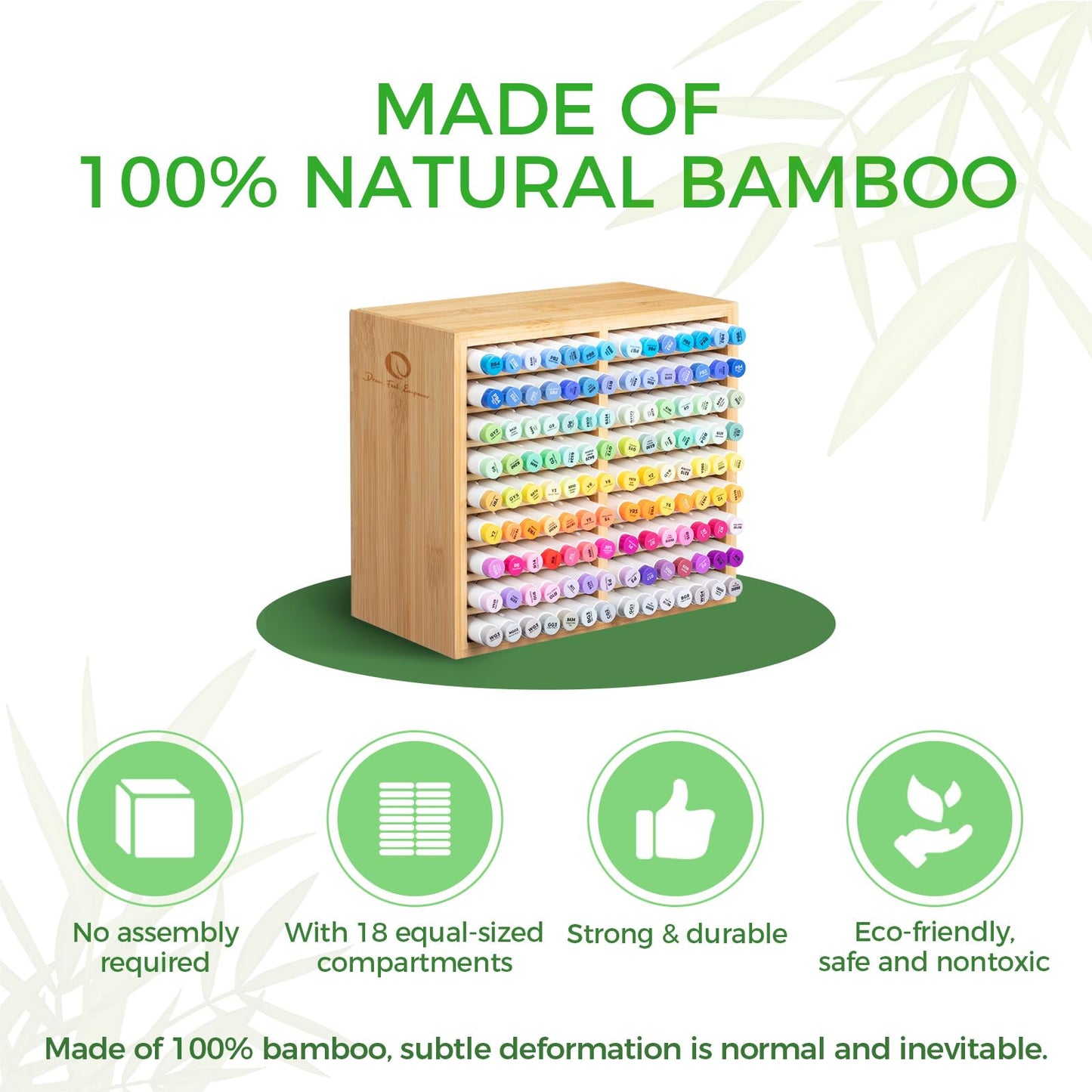 Ohuhu Bamboo Marker Organizer, Wooden Desktop Storage Hold 126 Markers, Markers Pens Pencils Art Brushes Stationary Organizer Pencil Holder with 18 Compartments