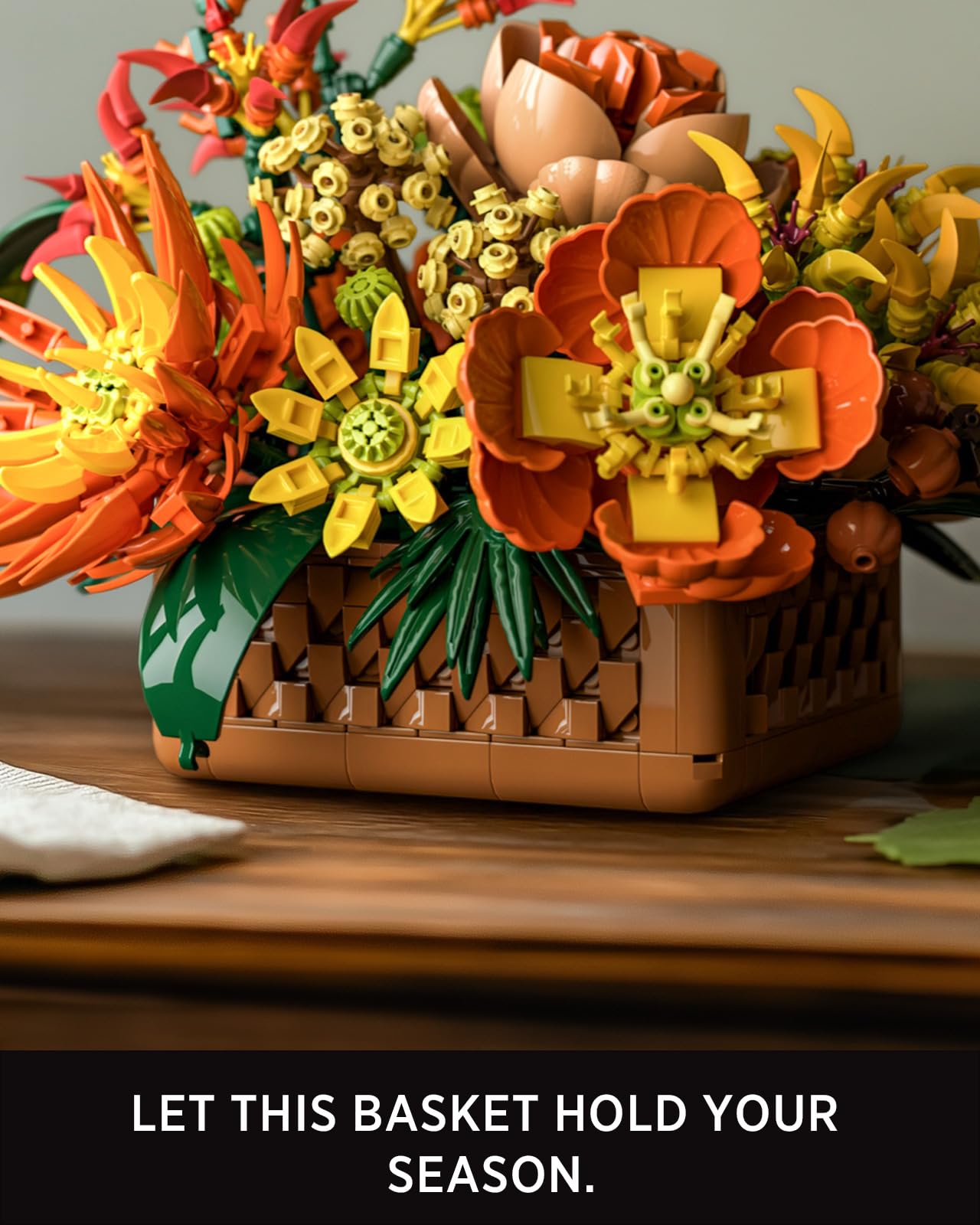 Nifeliz Floral Basket Building Set for Adults, Fall-Inspired Flower Arrangement Decor Kit, Seasonal Home or Office Display, Mindful Gift Idea (1,284 PCS, NF10325)