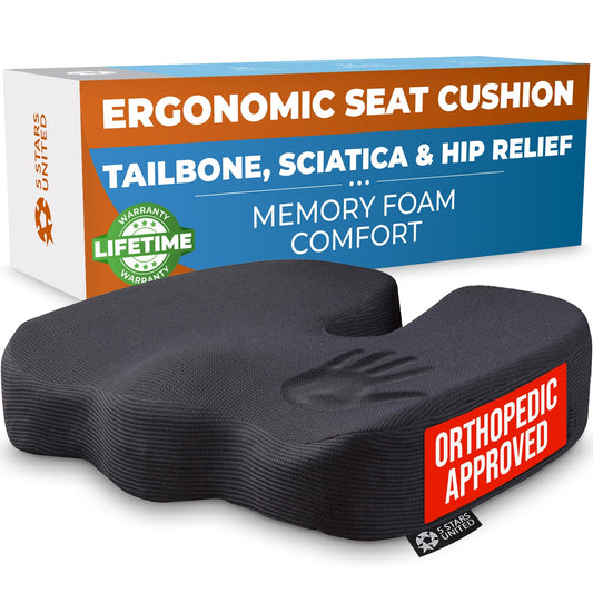 5 STARS UNITED Seat Cushion for Desk Chair - Tailbone, Coccyx Sciatica Pain Relief - Wheelchair Cushions, Black Mesh