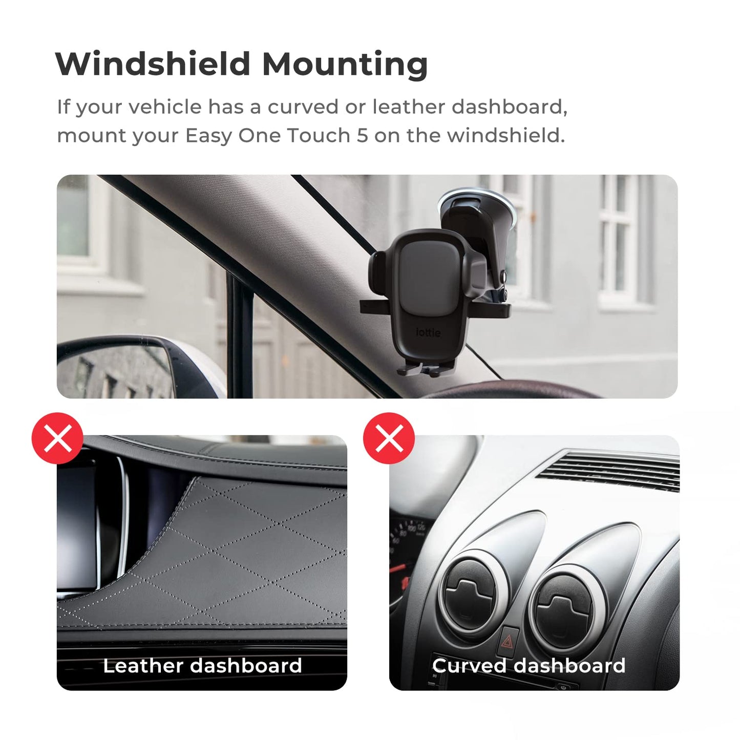 iOttie Easy One Touch 5 Dashboard & Windshield Car Mount Phone Holder Desk Stand for iPhone, Samsung, Moto, Huawei, Nokia, LG, Smartphones