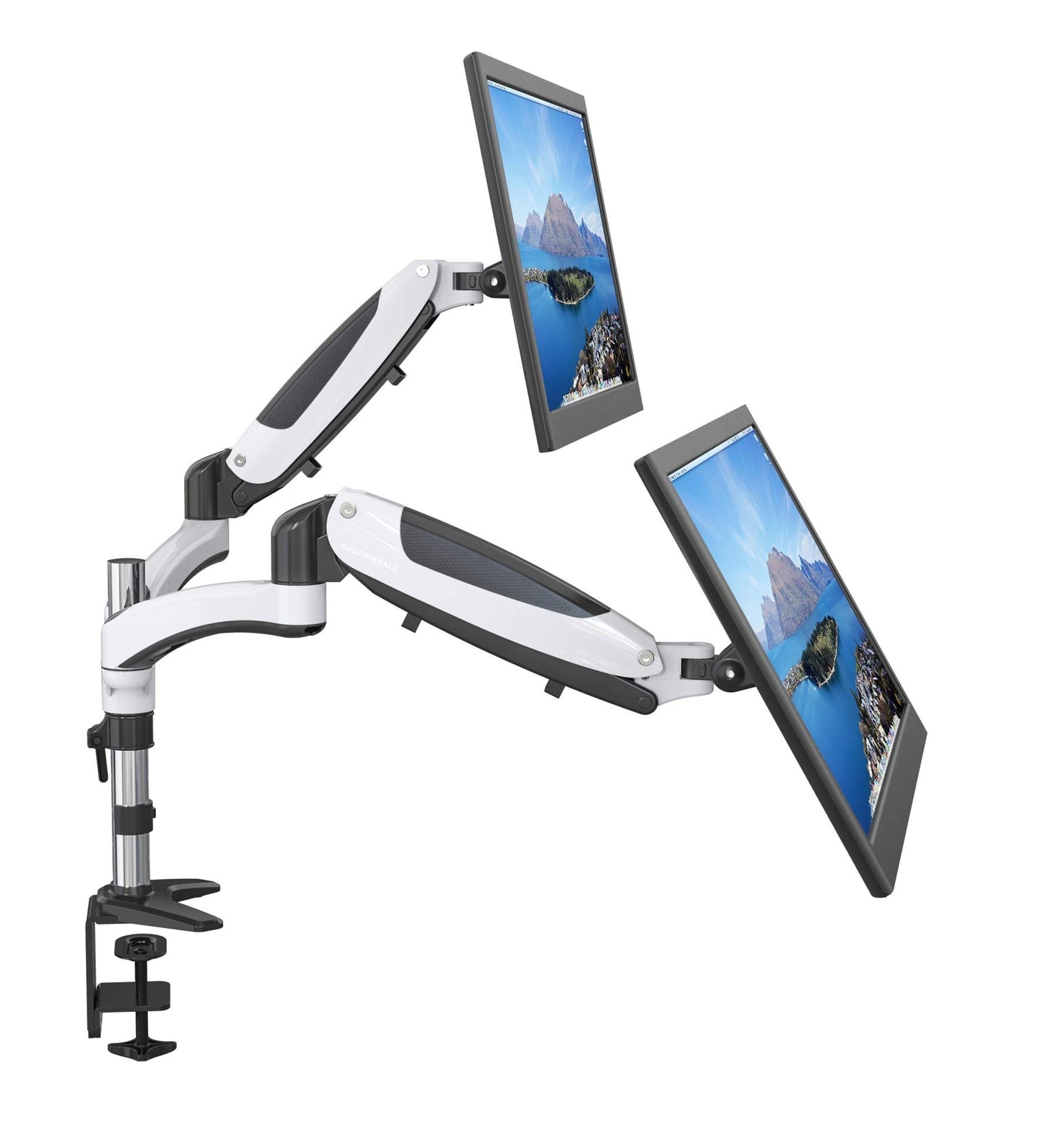 SHOPPINGALL Dual Monitor Mount-Monitor Stand Dual Gas Spring LCD Monitor Arm Desk Mount Monitor Stand for Two 15"-32" Monitors, Both Desk Clamp and Grommet Mounting Base in The Box - SA-GM124D-White