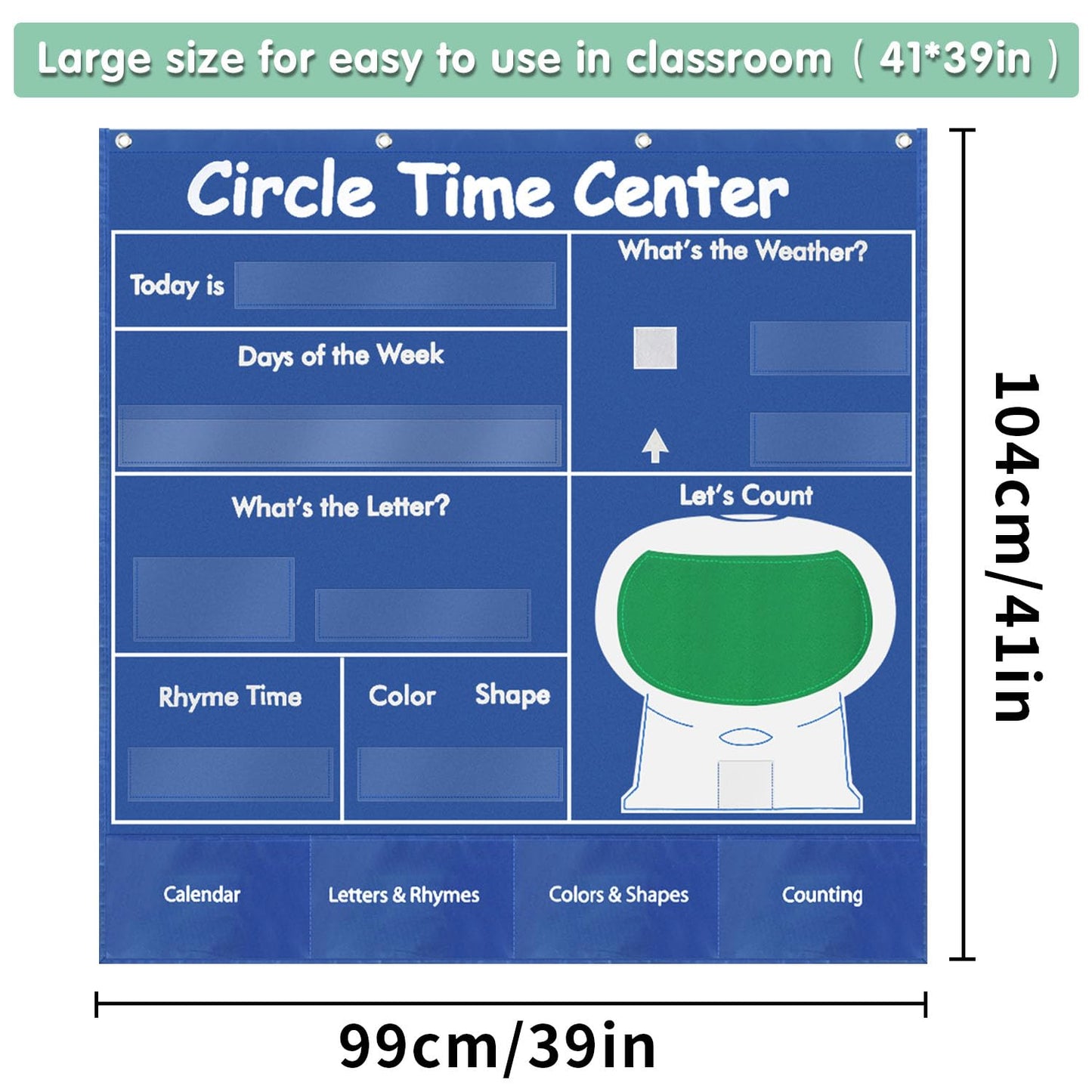 Circle Time Learning Center Pocket Chart, Kids Calendar for Classroom, Educational Pocket Chart Learning Calendar Weather Letter Counting Rhyme Color Shape