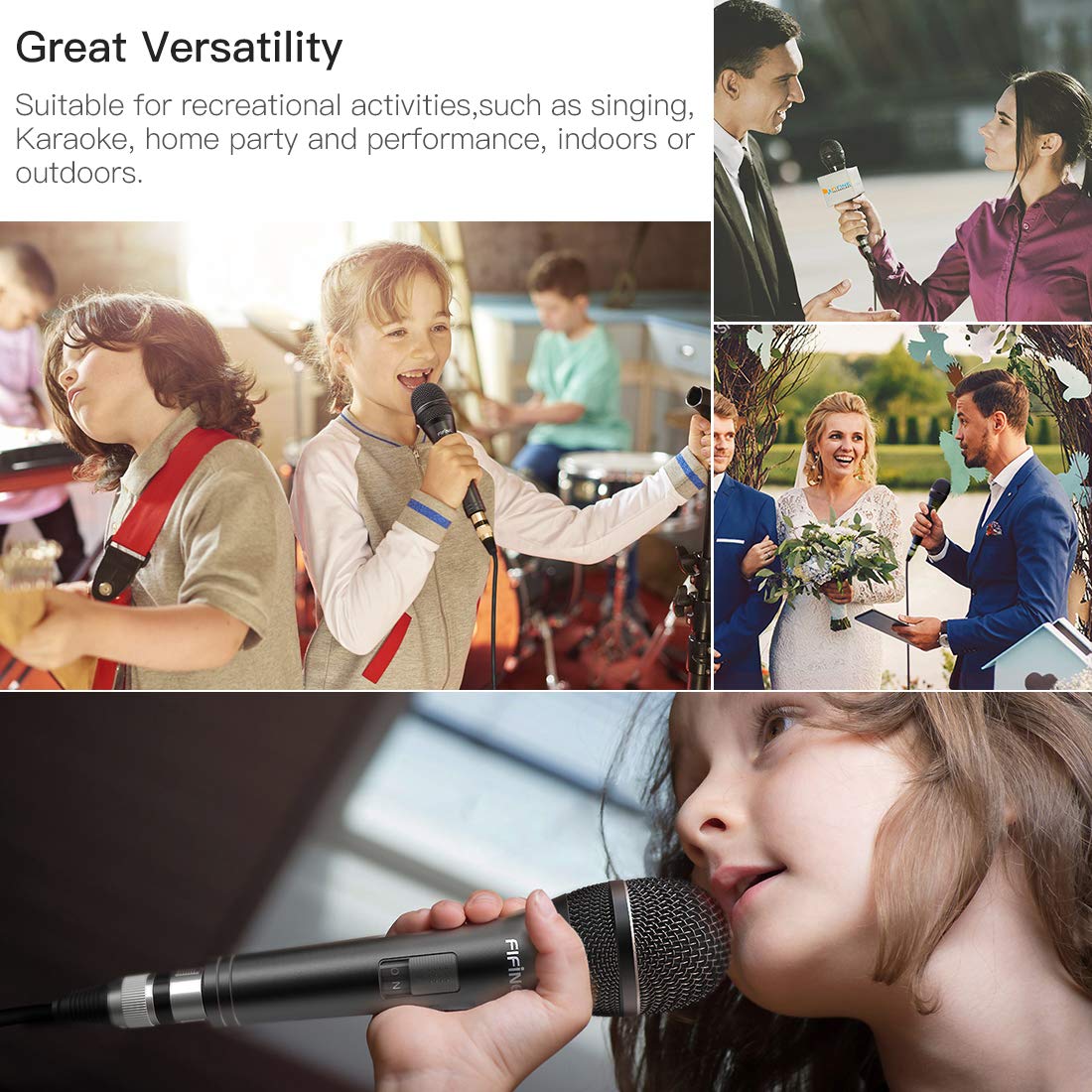Fifine Handheld Karaoke Microphone for Singing, Wired Dynamic Mic with 4.5m Detachable XLR Cable for Vocal, Speaker with On/Off Switch, Compatible with Karaoke Machine-K6