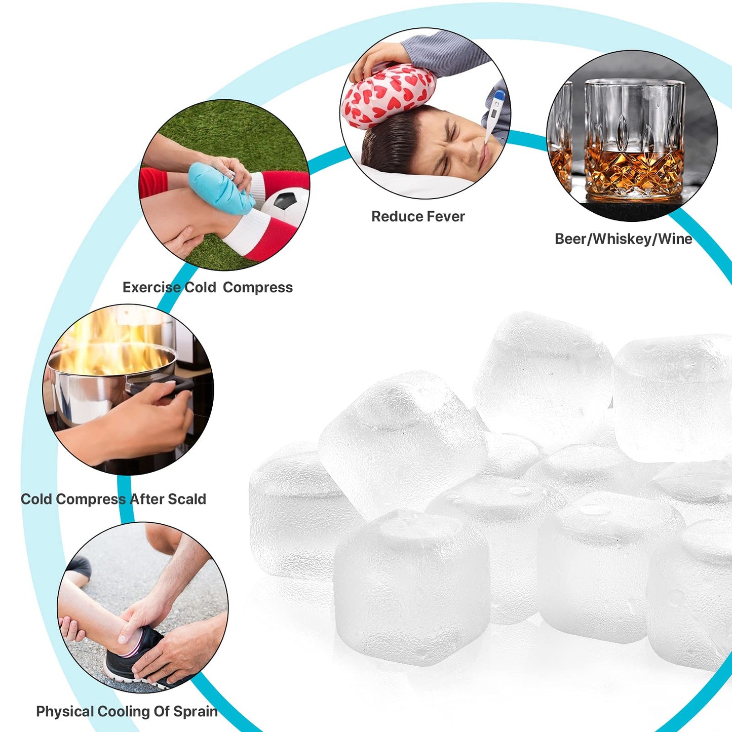 Reusable Ice Cubes for Drinks, 100 Pack Refreezable Plastic Ice Cubes BPA Free for Cocktails, Chills Drinks Without Diluting, Wine, Beer or Coffee Easy To Use