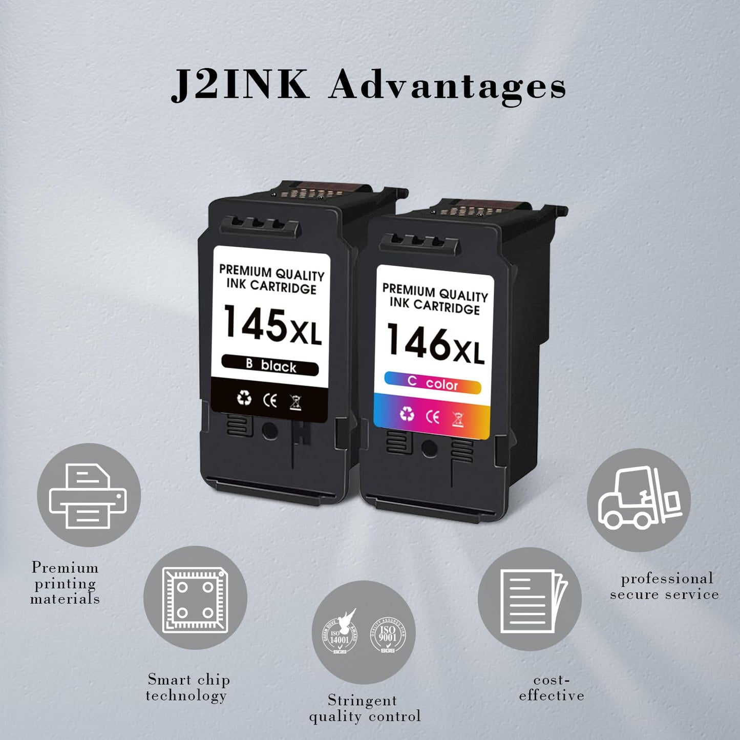 J2INK PG-145XL CL-146XL Ink Cartridges Combo Pack Replacement for Canon 145XL/146XL PG145 CL146 PG-145XL CL-146XL Printer Ink for PIXMA TS3110 iP2810 MG2410 MG2510 MG2910 MG3010