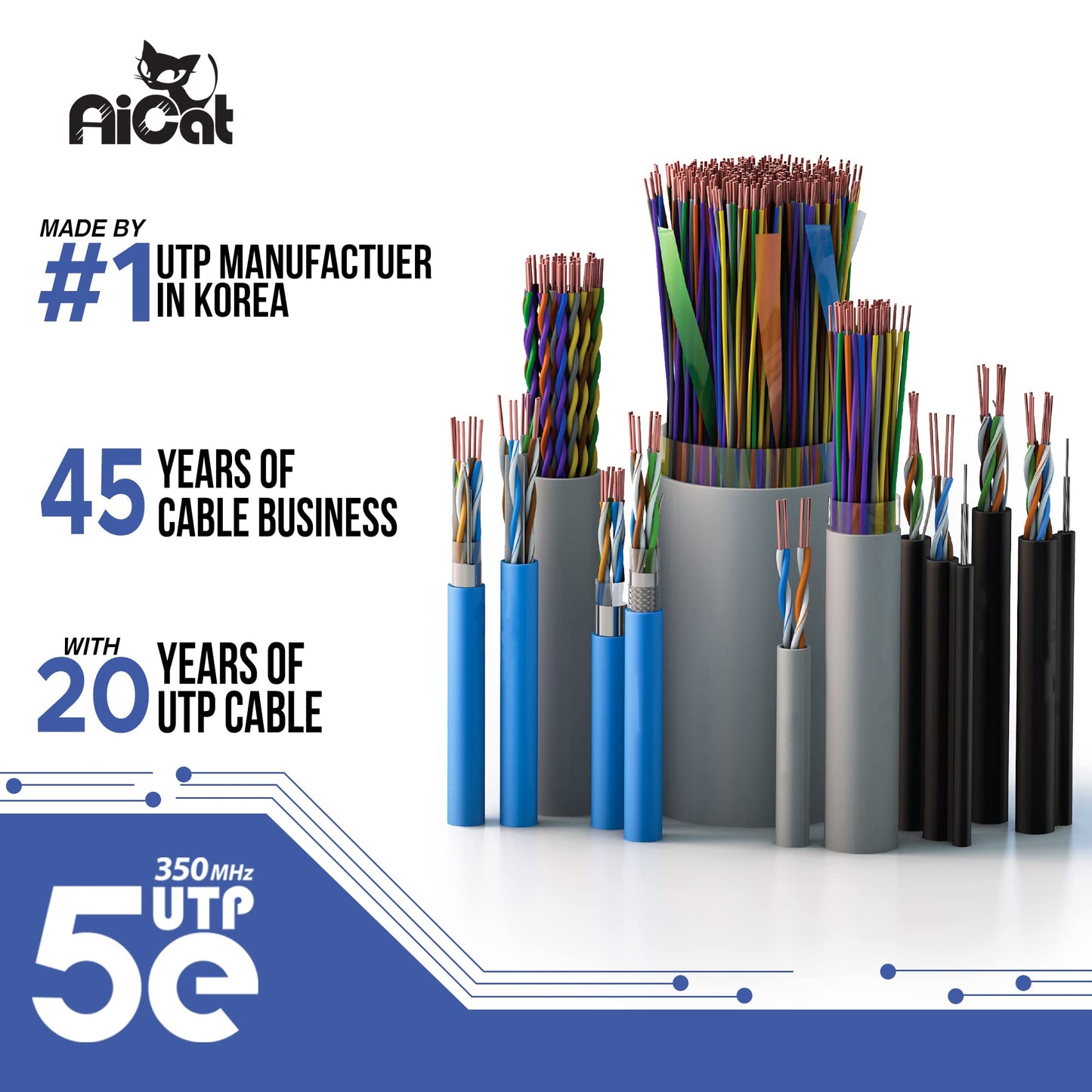 AiCat Cat 5e Ethernet Cable 500ft Riser, (CMR) - Insulated Solid Bare Copper Wire Cat5e Cable with FastReel, 24 AWG, ETL - 350MHZ / Gigabit Speed PoE+, Unshielded UTP Network Cable (Blue)