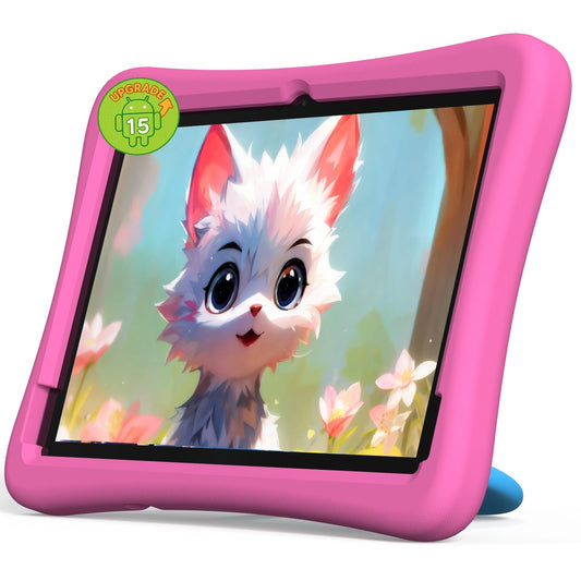 2025 Upgraded Kids Tablet, 10 Inch Android 15 Tablet for Kids with EVA Shockproof, 8-Core, 12(4+8) GB RAM 64GB Storage, Kids Space, Parental Control, WiFi, BT, Plimpton Kids20 (Pink)