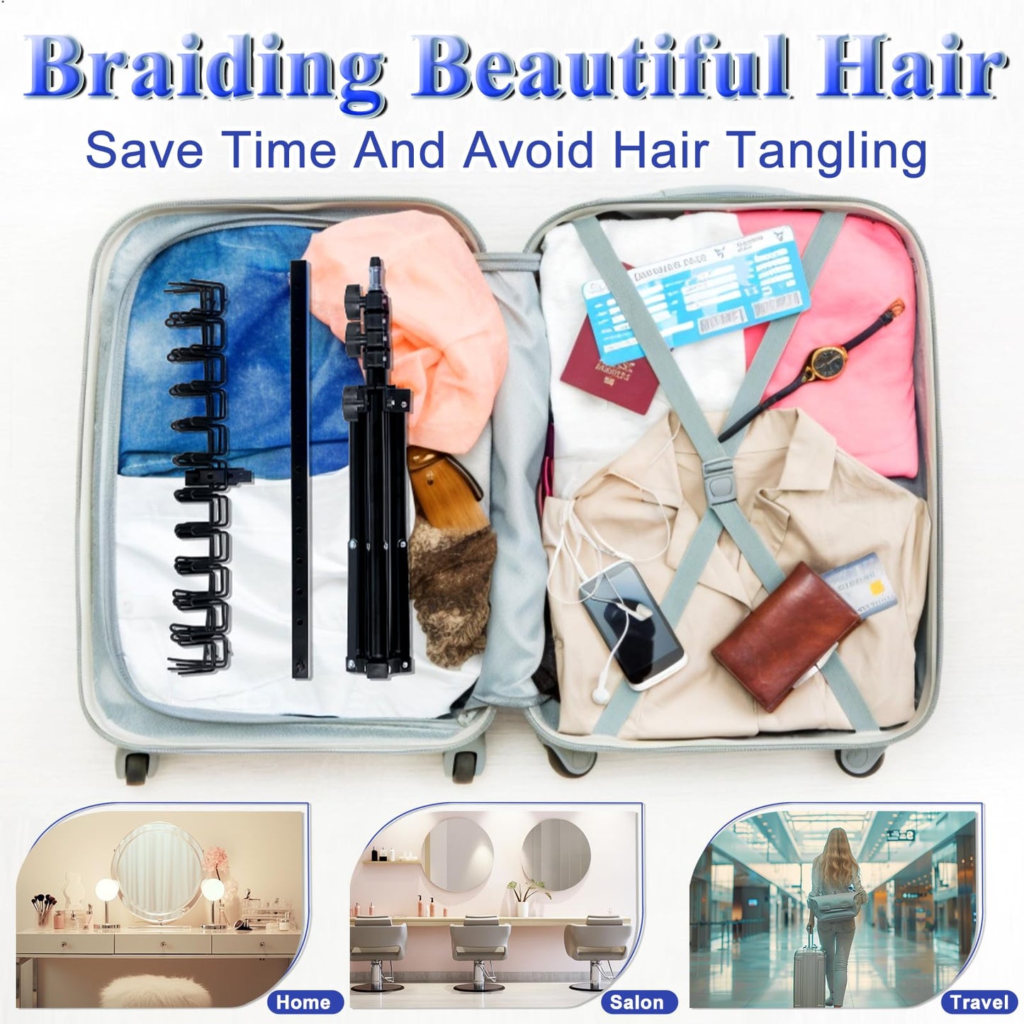 Braiding Hair Rack Standing with 120 Pegs, Height Adjustable 2-Side Hair Divider for Braiding Hair Separator Stand Metal (Black)