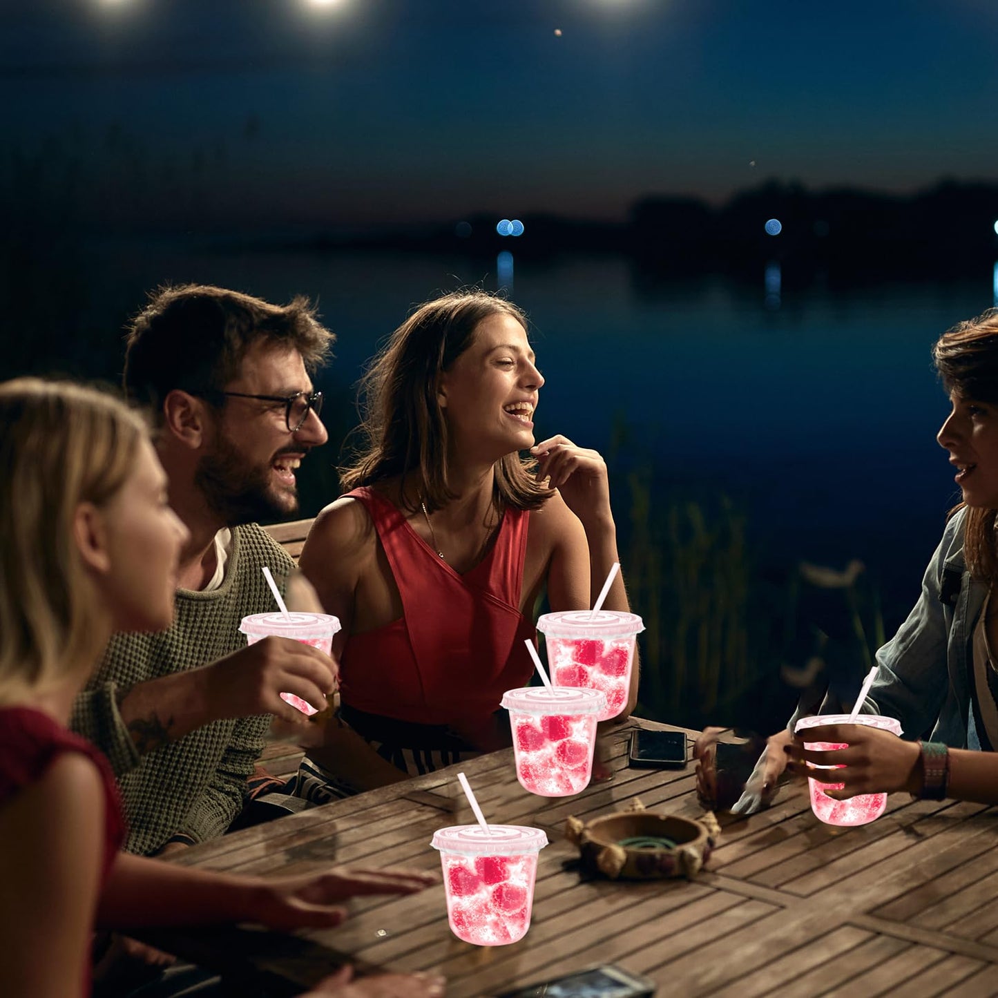 Xuelimei 12oz Disposable Stemless Glasses with Flat Lids and Straws,PET Disposable Drinking Cups,Clear Plastic Wine Glasses for Parties Birthday,Wedding,Meeting,Christmas Party Supplies. (100, Pink)