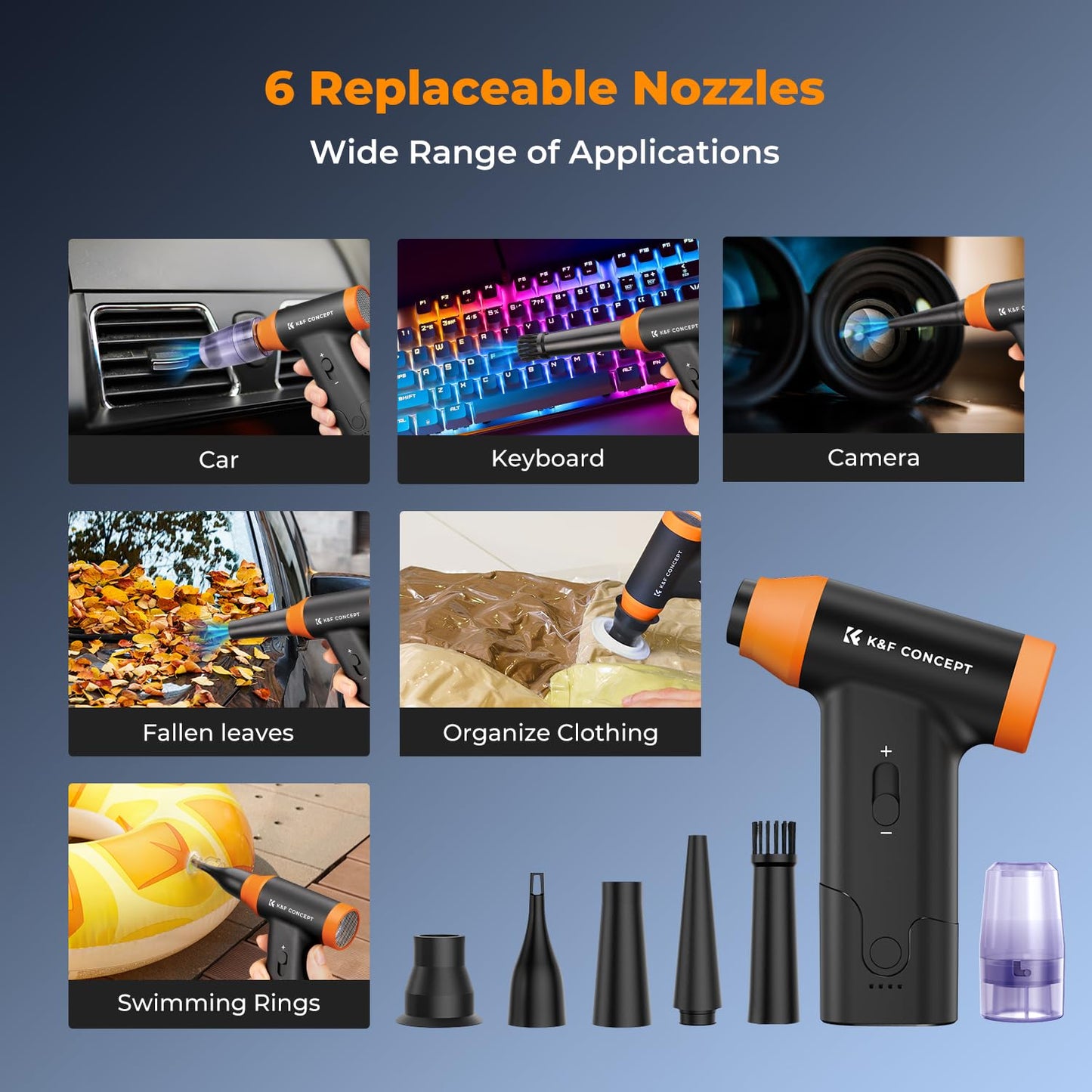K&F CONCEPT 2-in-1 Compressed Air Duster with LED Light, 150000RPM Air Blower with Vacuum Cleaner, Speed Adjustable Rechargeable Compressed Air for PC Laptop Computers Keyboard Car Outdoors