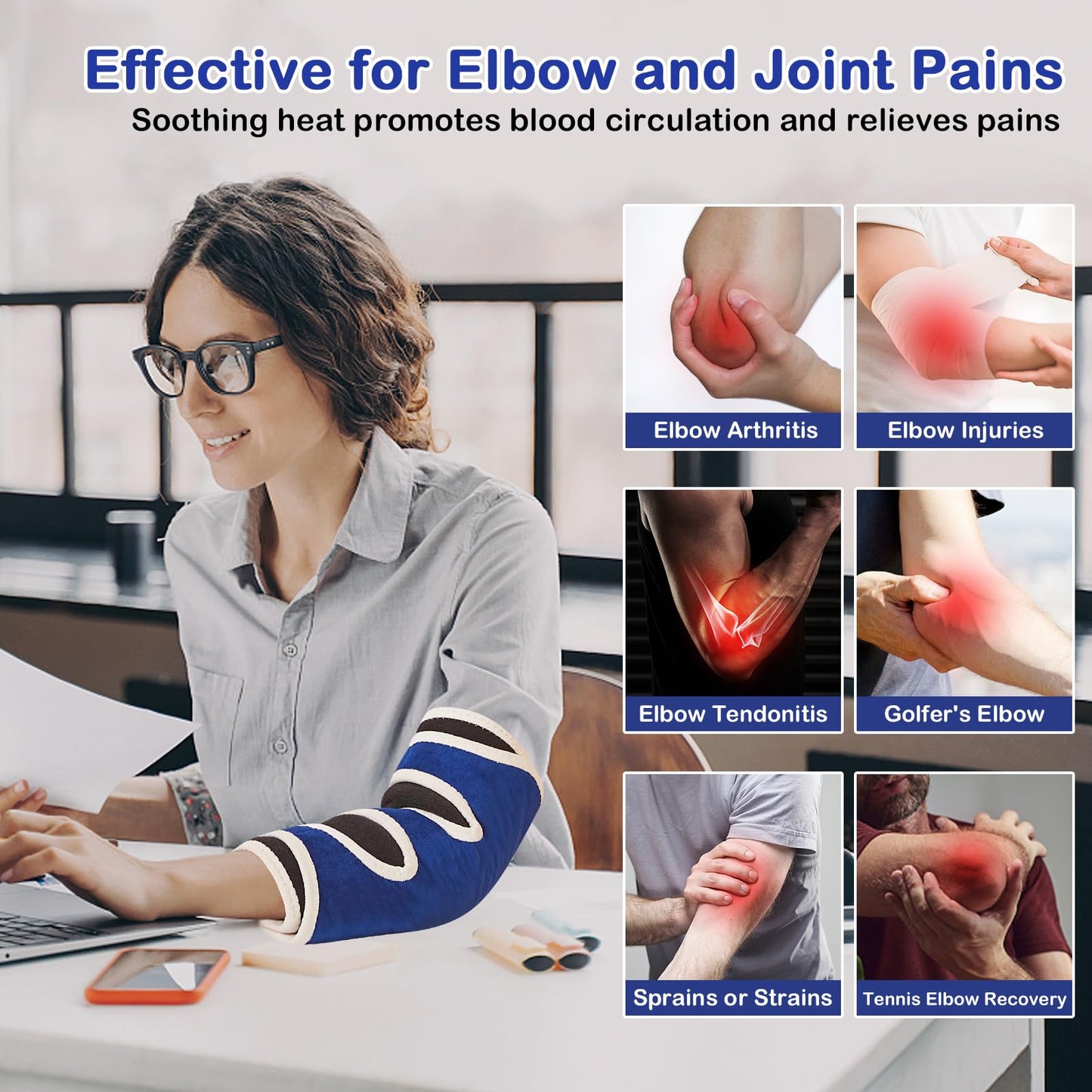 JOBYNA Elbow Heating Pad, Adjustable Tennis Elbow Pad for Men Women, 86℉-158℉ & Auto Shut Off, Arm Heat Therapy for Golfer's Elbow, Bursitis, Sprains, Strains, Tendonitis, and Arthritis