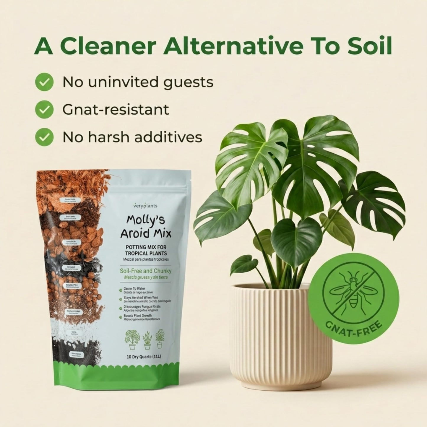 Molly's Aroid Mix - Premium Soilless Potting Mix for Houseplants - Fast Draining Soak Up & Chunky vs. Potting Soil for Indoor Plants - with Bark, Coco Chips, Worm Castings, Mycorrhizae 11 Liters