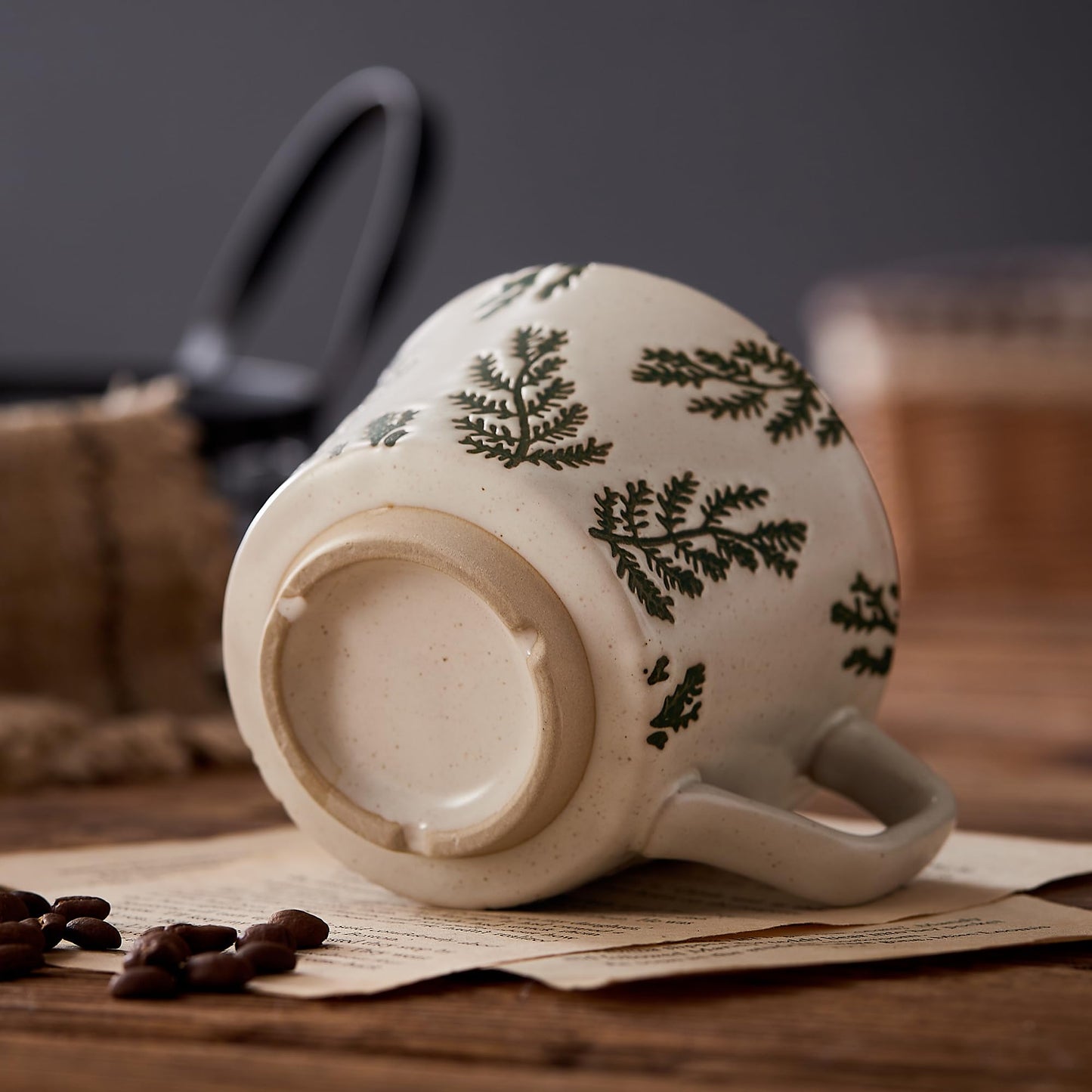 Swuut 12oz Vintage Ceramic Coffee Mug Set of 4 - Handmade Rustic Pottery Countryside Coffee Mugs with Handle,Fall Winter Latte,Espresso Cappuccino,Cocoa,Tea Cups, Dishwasher Microwave Safe(Plants)
