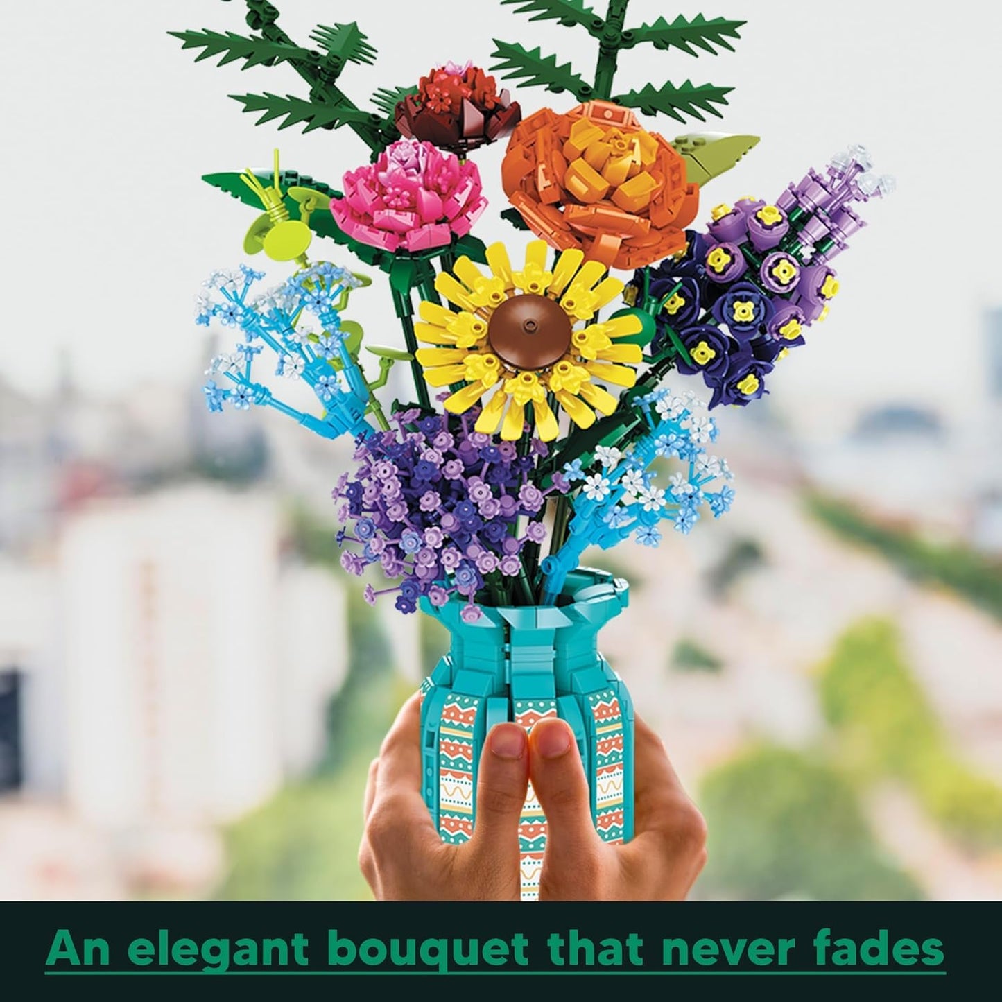 BlockPro Flowers Bouquet Building Blocks Set with Vase, Roses, Sunflower, Hyacinth, Hydrangea, Flower Set for Adults, Teen Girls, Home, Office Decor, Valentine's 1853pcs