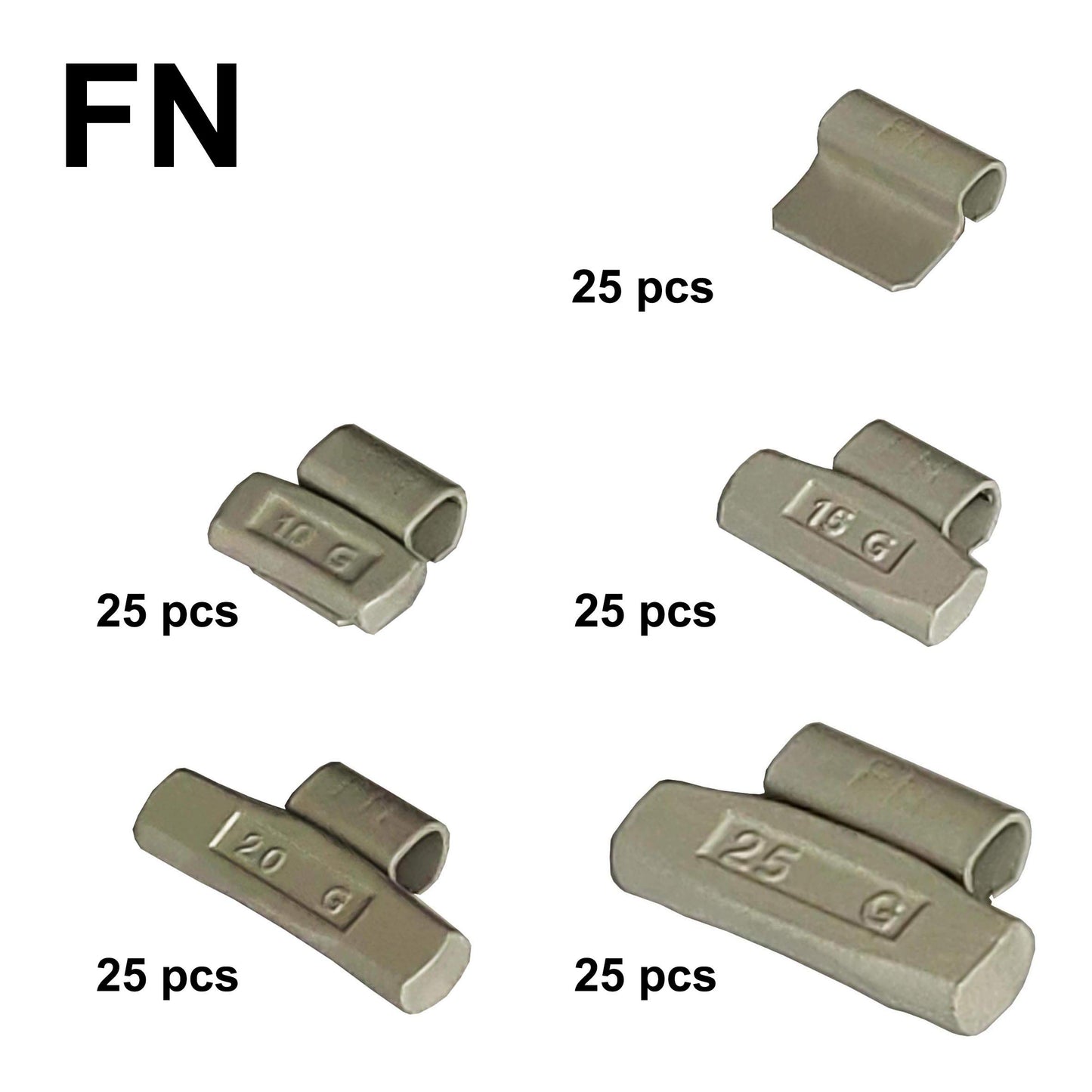 Zerint FN Style, Grey, 125 pcs/kit, Wheel Weight Kit, 5g, 10g, 15g, 20g, 25g 25pcs Each.