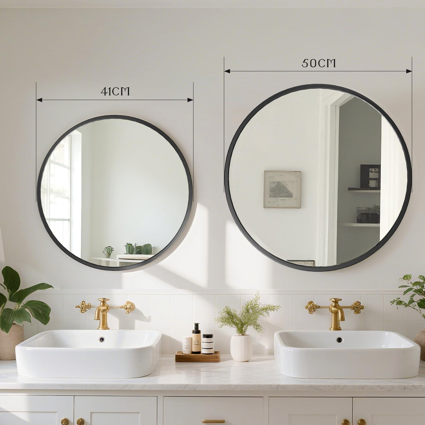 CUCZUUS Wall-Mounted Round Tempered Glass Mirror, Bathroom Vanity Mirror, Modern Style, Aluminum Alloy Frame, Circle Mirrors for Living Room, Bathroom, Vanity, Entryway (Black, 50x50 cm)
