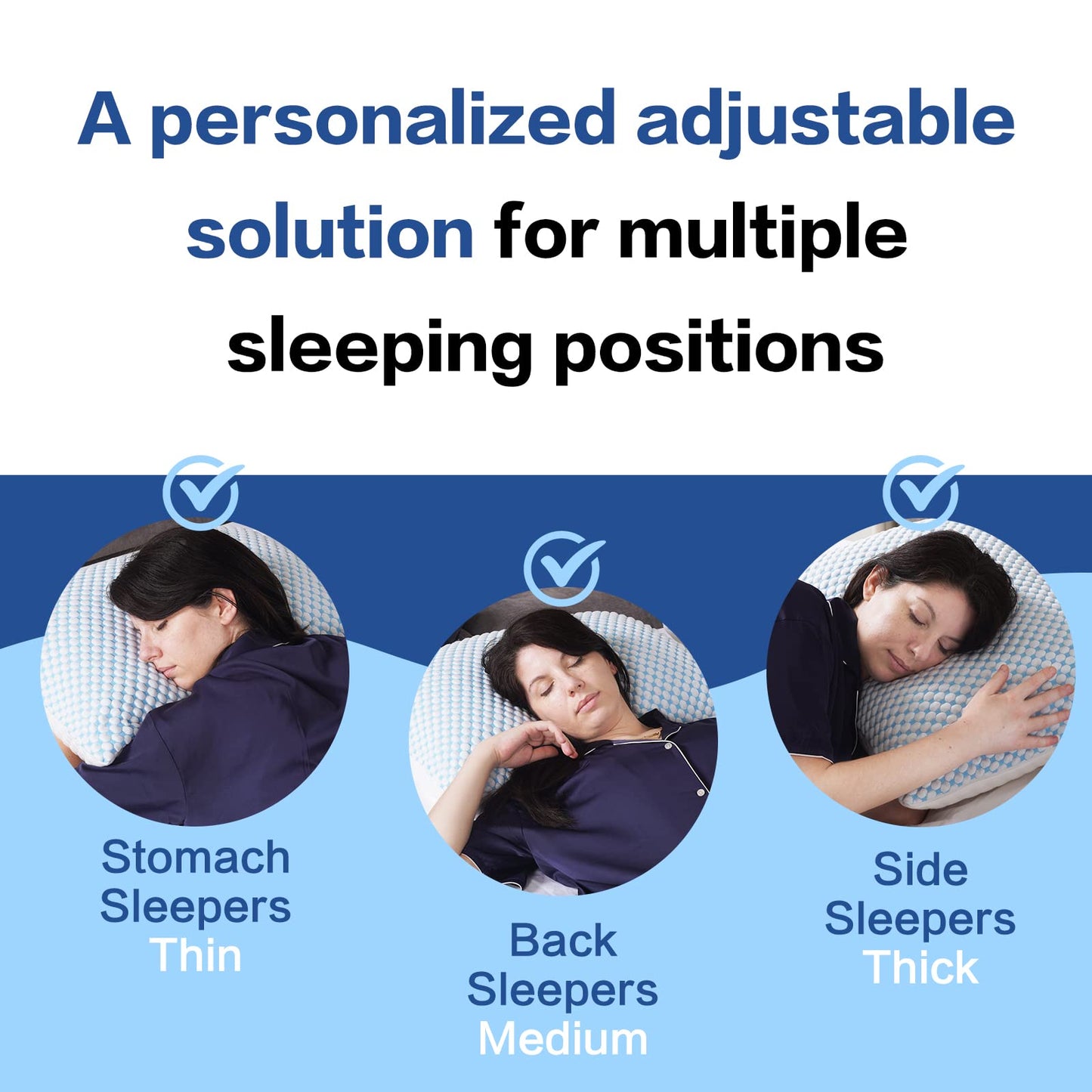 EASELAND Firm Pillow Shredded Memory Foam(Adjustable Loft), Breathable Cooling Bed Pillows Supportive for Side Back Stomach Sleepers Queen Size 2 Pack Blue and White