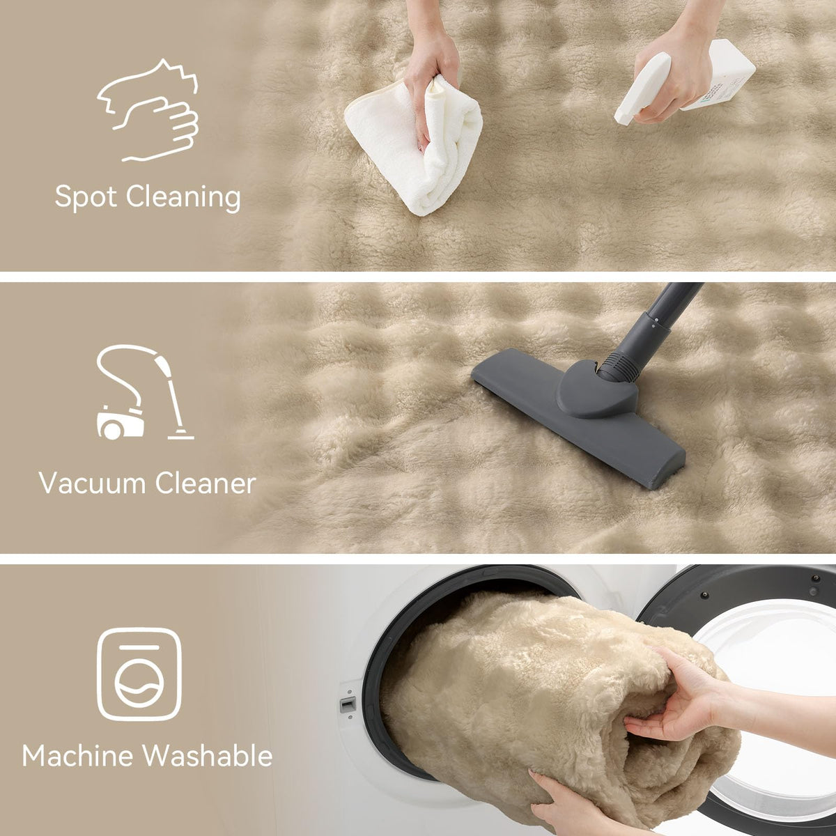 OLANLY Fluffy Faux Fur Area Rugs for Living Room, 4x6 Feet Machine Washable Bubble Area Rug, Soft Shaggy Carpet for Bedroom, Dorms, Nursery Rooms, Home Decor, Beige