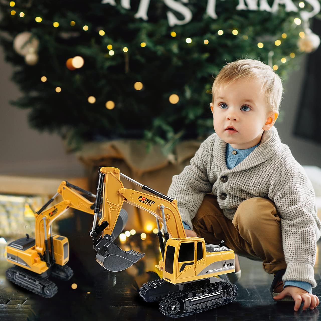 ID Gerilla Remote Control Excavator Toy, RC Construction - Metal Shovel Digger Vehicles with Lights Sounds and 680° Rotation Digging Sand, Birthday Gifts for 3 4 5 6-10 + Year Old (11CH Excavartor)