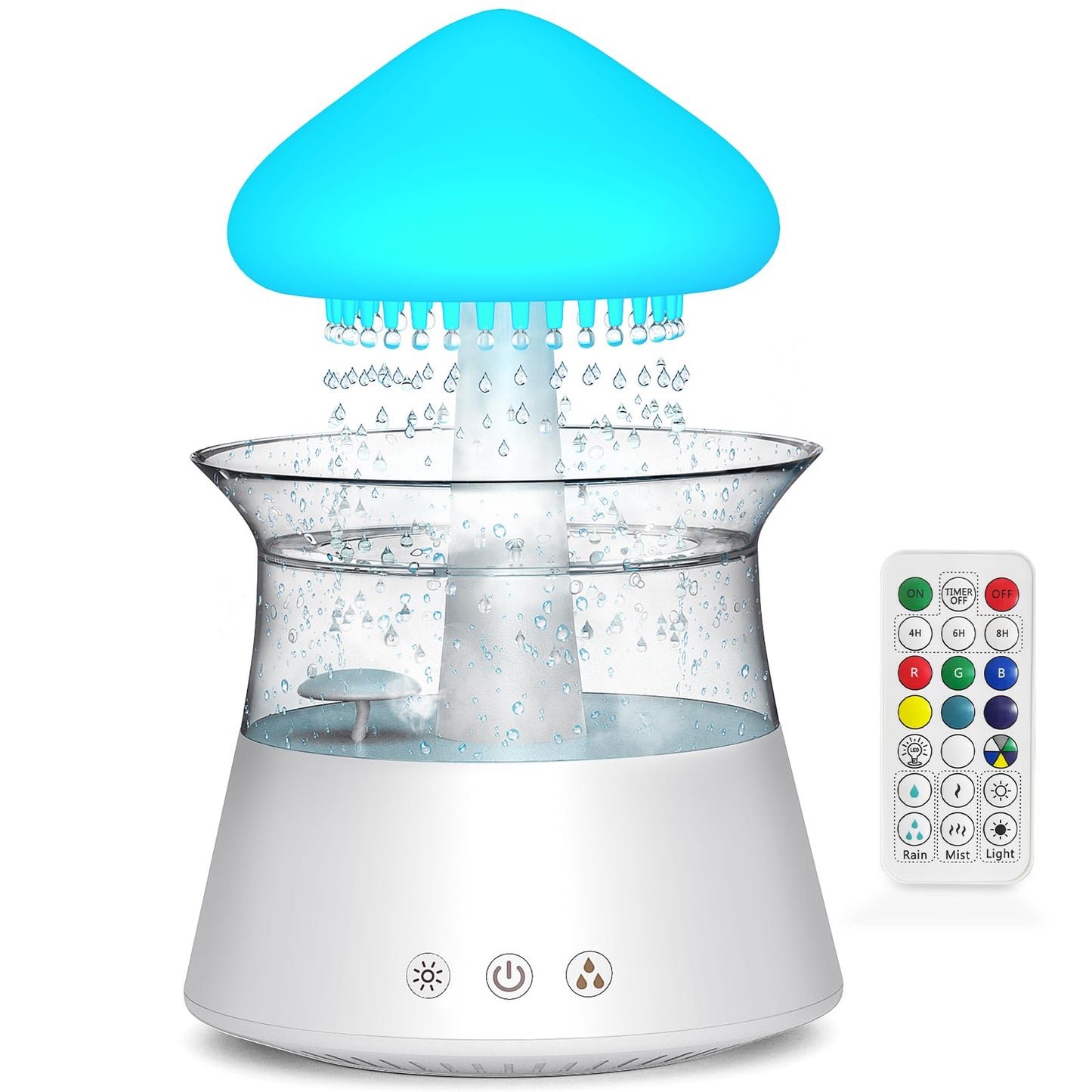 Diffuserlove Rain Cloud Humidifier Diffuser Water Drip Humidifier with Remote Waterfall Lamp Mushroom Humidifier Rain Sounds White Noise Humidifier Air Humidifiers for Bedroom Desk, 300ML