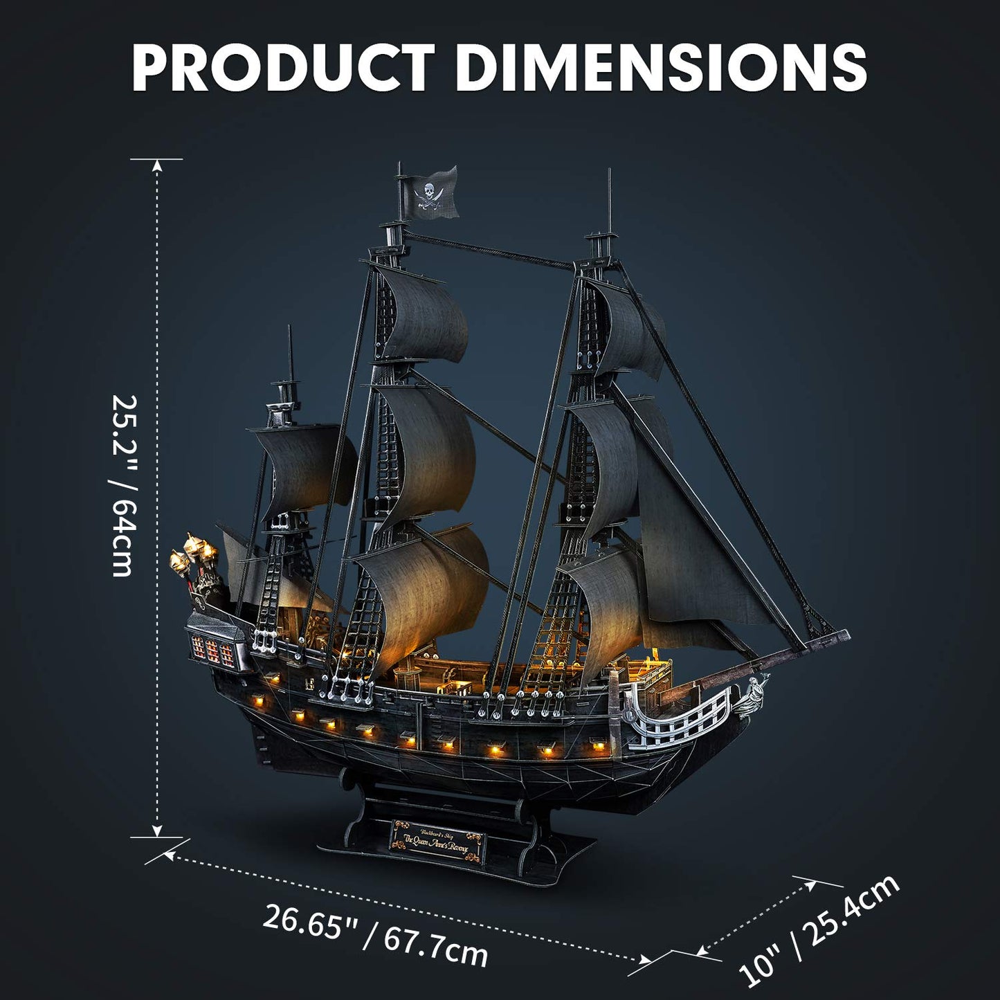 CubicFun 26.6'' LED Pirate Ship 3D Puzzle - Large 3D Puzzles Model Kits for Adults - 340 Pieces