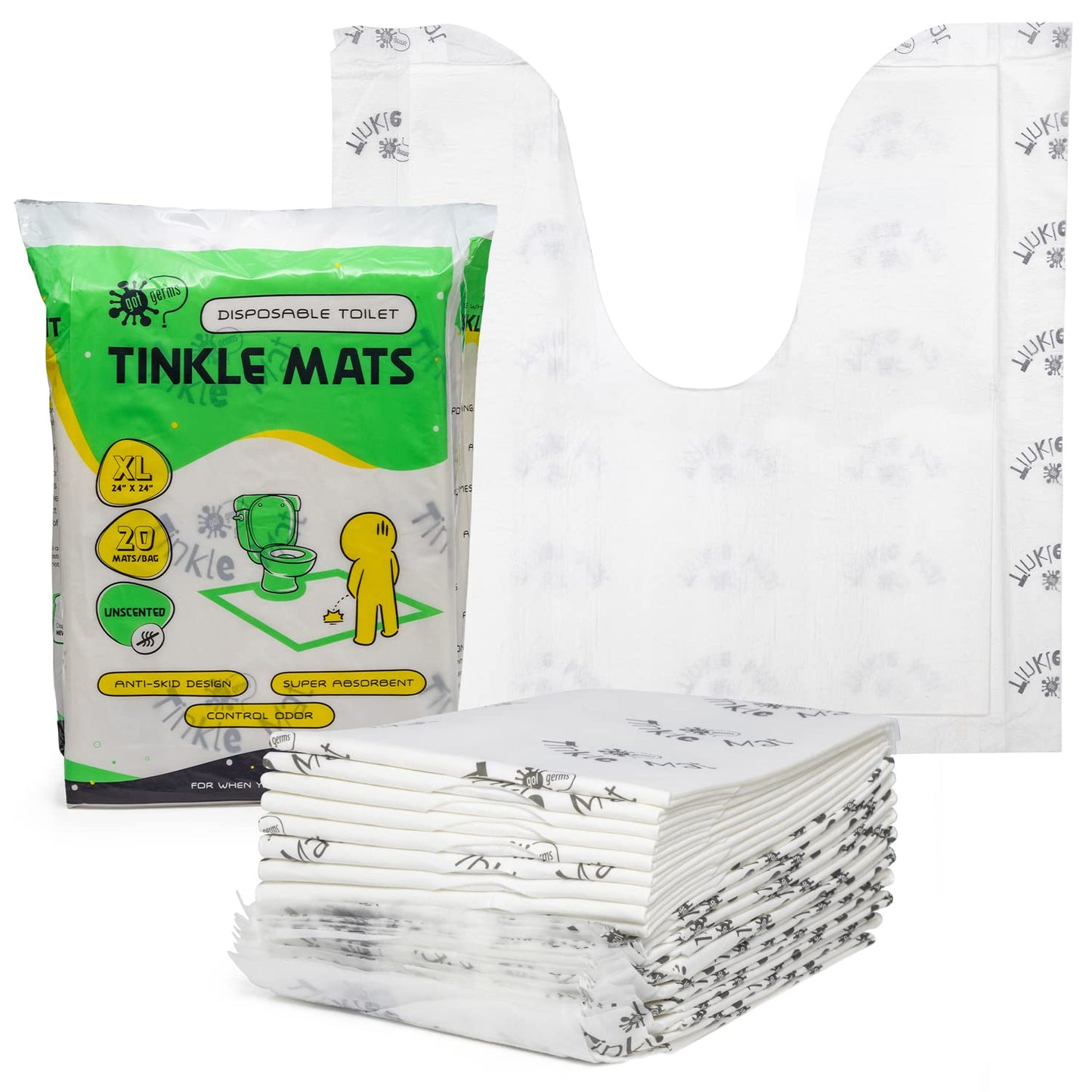 Tinkle Mat Disposable Toilet Commode Mat - 24 x 24 Inches, 20 Pack, Unscented