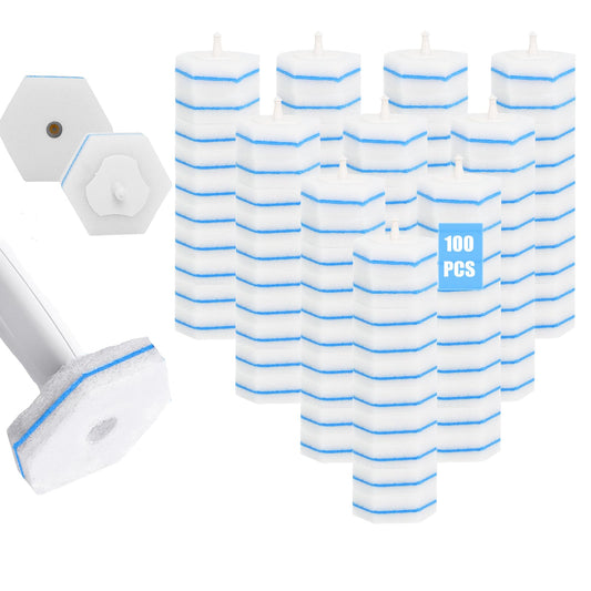 100 Count Disposable Toilet Bowl Wand Refills, Toilet Wand Refill Pads Compatible with Most Toilet Brush Systems, Deep Scrubbing Toilet Cleaner Heads with Upgraded Fiber Pads