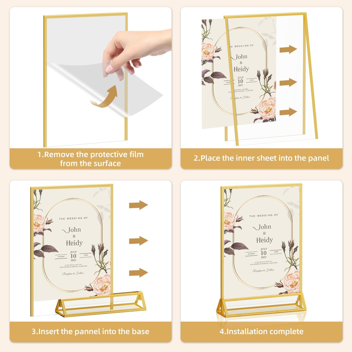 Acrylic Sign Holder 8.5x11 Double-Sided Gold Picture Frames Clear Sign Holder for Flyer Holder Menu Holder Wedding Table Number Holder Photo Frame -6 Pack