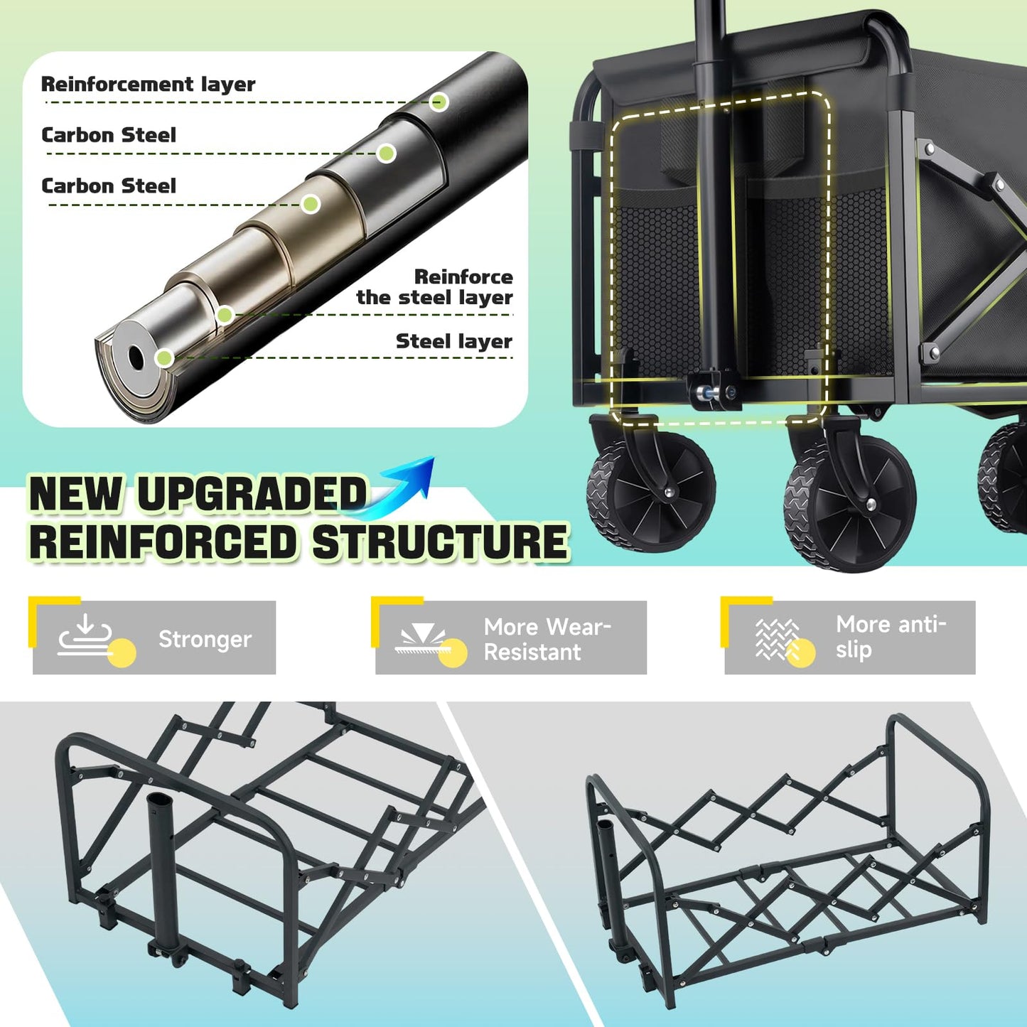Collapsible Wagon Cart with Wheels Foldable - Lightweight 280LBS Heavy Duty Folding Utility Portable Beach Wagon with All-Terrain Wheels for Groceries Shopping Garden Sports Camping