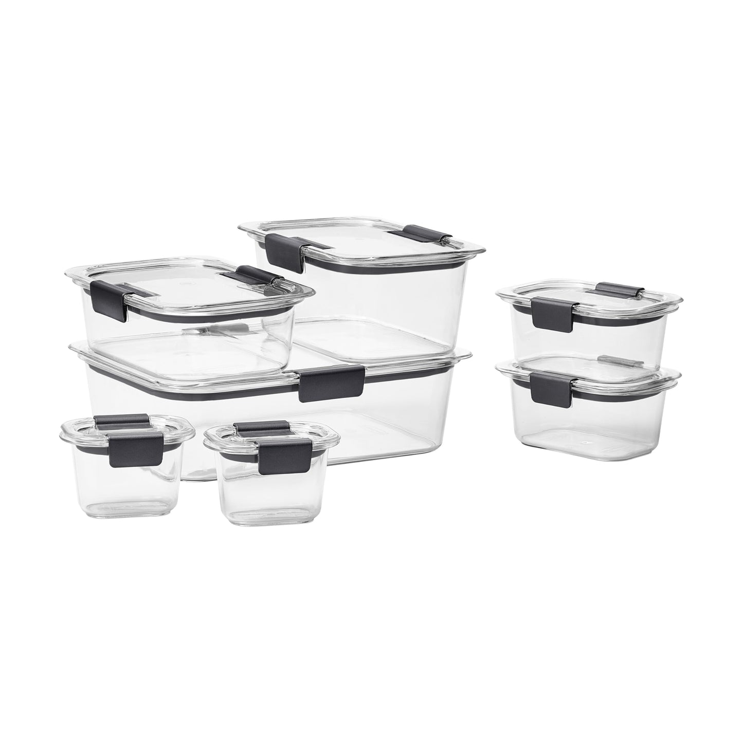 Rubbermaid 14-Piece Brilliance Food Storage Containers with Lids for Lunch, Meal Prep, and Leftovers, Dishwasher Safe, Clear/Grey
