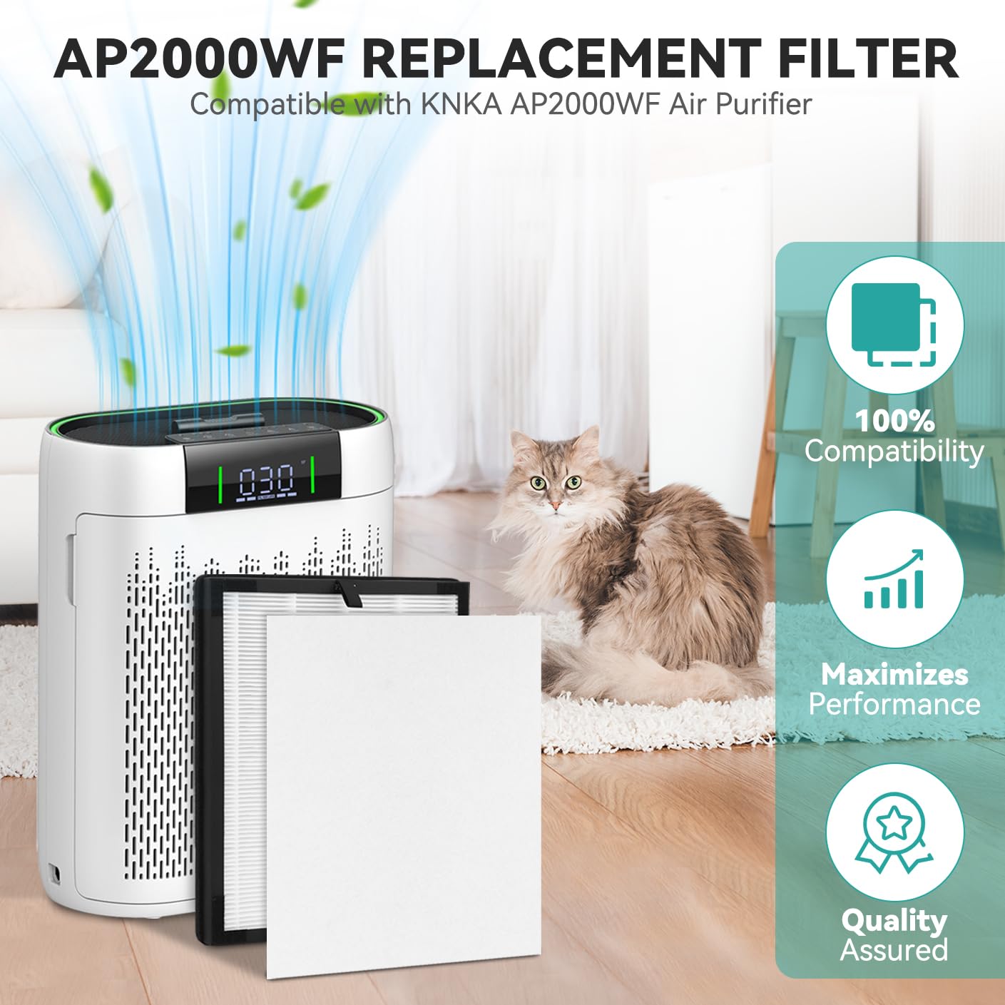 AP2000WF Air Fil-ter Compatible with KNKA AP2000WF Air Purifier 2 High-Efficiency & 4 Activated Carbon Filt-er and Pre-filter.