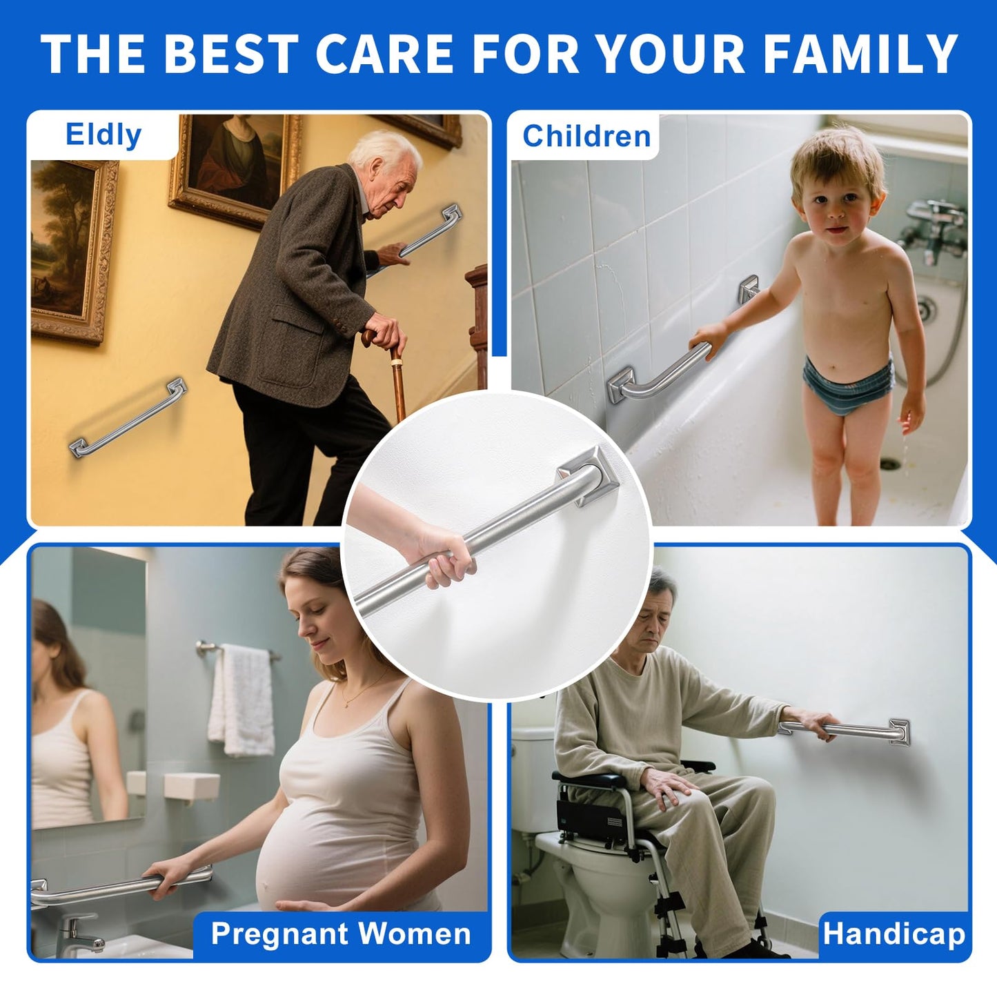 Bathroom Grab Bars Stainless Steel Handrail ADA Compliant 500lbs bathtubs and Showers Toilet Handle Safety for Handicap, Elderly, Disabled, Injury (24inches 2 Pack)