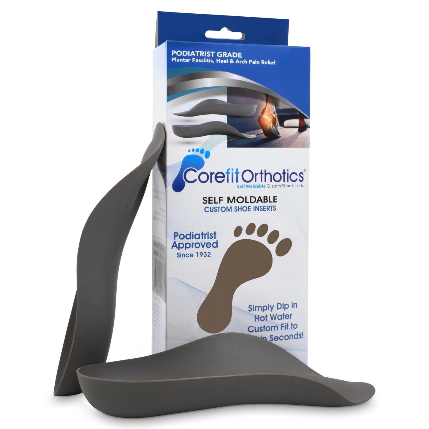 Corefit Custom Fit Arch & Heel Orthotics - Podiatrist Grade Fit at Home 3/4 Orthotic Inserts for Plantar Fasciitis, Arch, Foot & Ankle Pain - Since 1932 (US Women's 8 to 8 1/2)