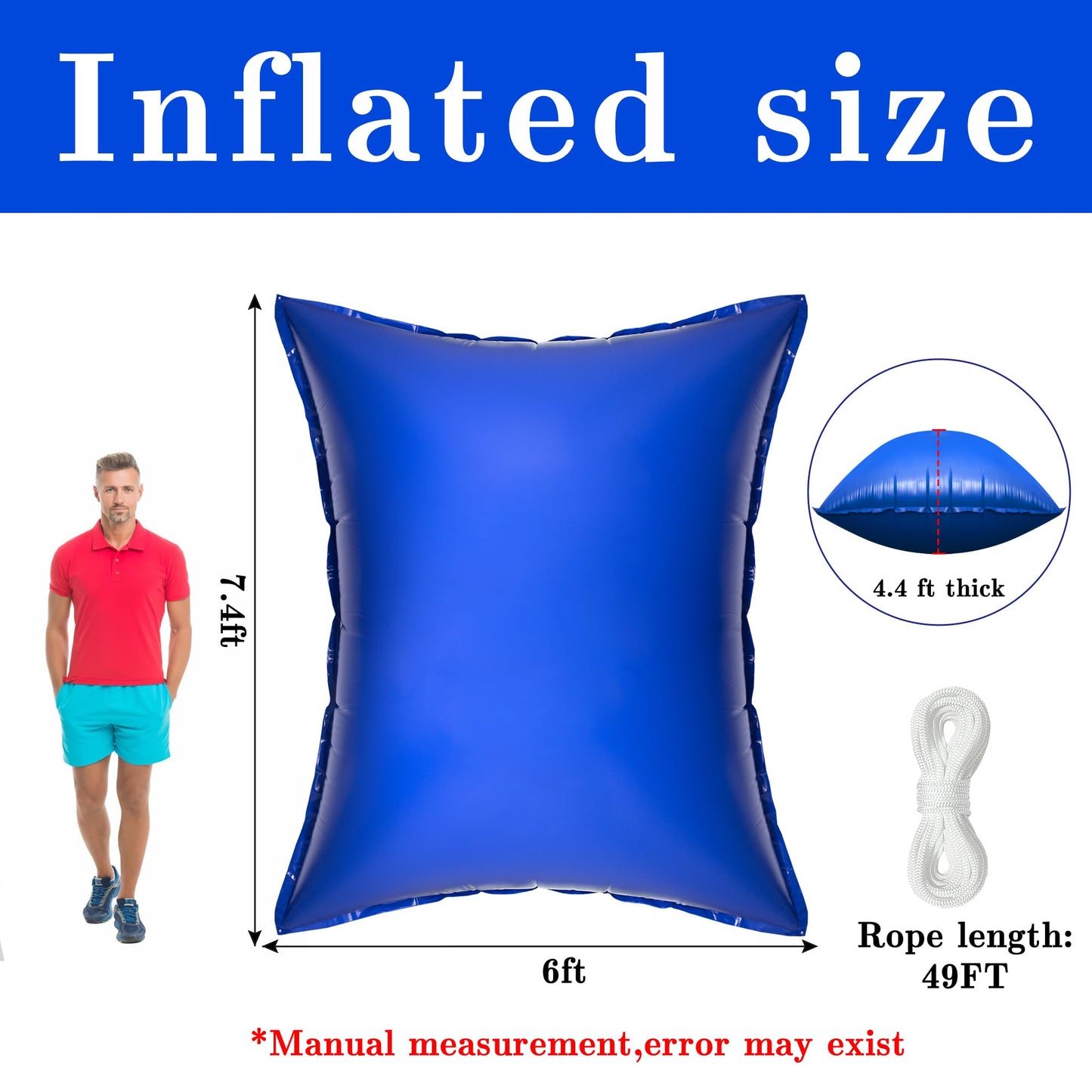 Sfcddtlg 7.8 x 6.3 Ft Large Pool Pillows for Above Ground Pools- Rectangle Winter Pool Cover Air Pillow- Inflatable Swimming Pool Closing Winter Pillow with Ropes for Support Pool Covers