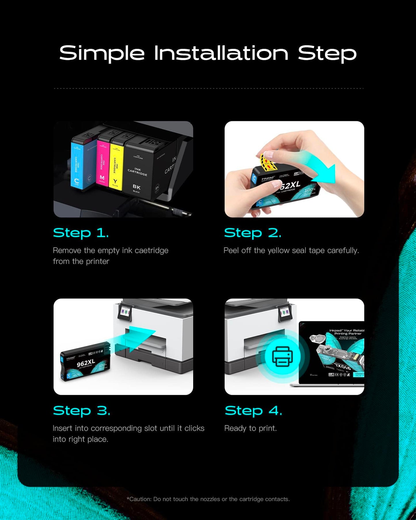 962xl 962 Ink Cartridges for HP OfficeJet Pro 9015 9018 9010 9020 Series Printer, 962 XL High Yield Ink Cartridge Combo Pack 4 Pack, No e Series Printer (Black, Cyan, Magenta, Yellow)