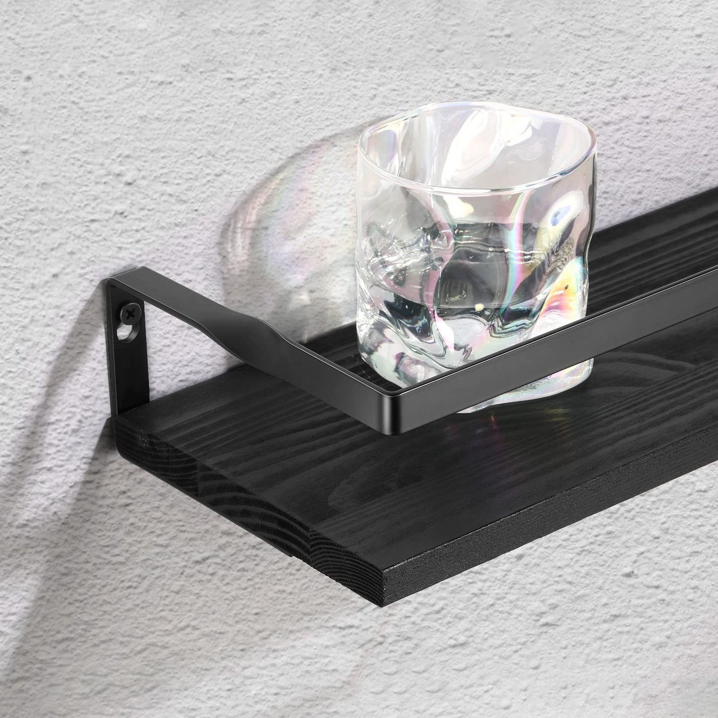Black Floating Shelves Wall Mounted, Bathroom Wall Shelf with Towel Bar, Wood Decor Rustic Floating Shelves Set of 2, Storage Shelves for Kitchen, Bathroom, Laundry Room etc (Black)
