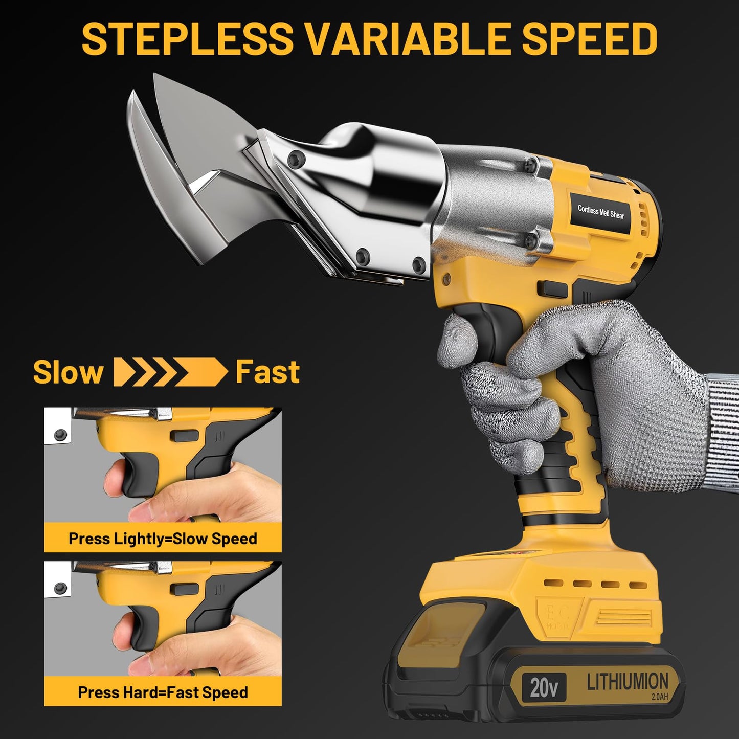 Cordless Sheet Cutter for DE-Walt 20V Max Battery, Electric Metal Shears with 360° Pivoting Head, Maximum Torque 221 Ft-Lbs, Brushless Scissors for Stainless Steel, Metal, and Iron Cutting（Tool Only）