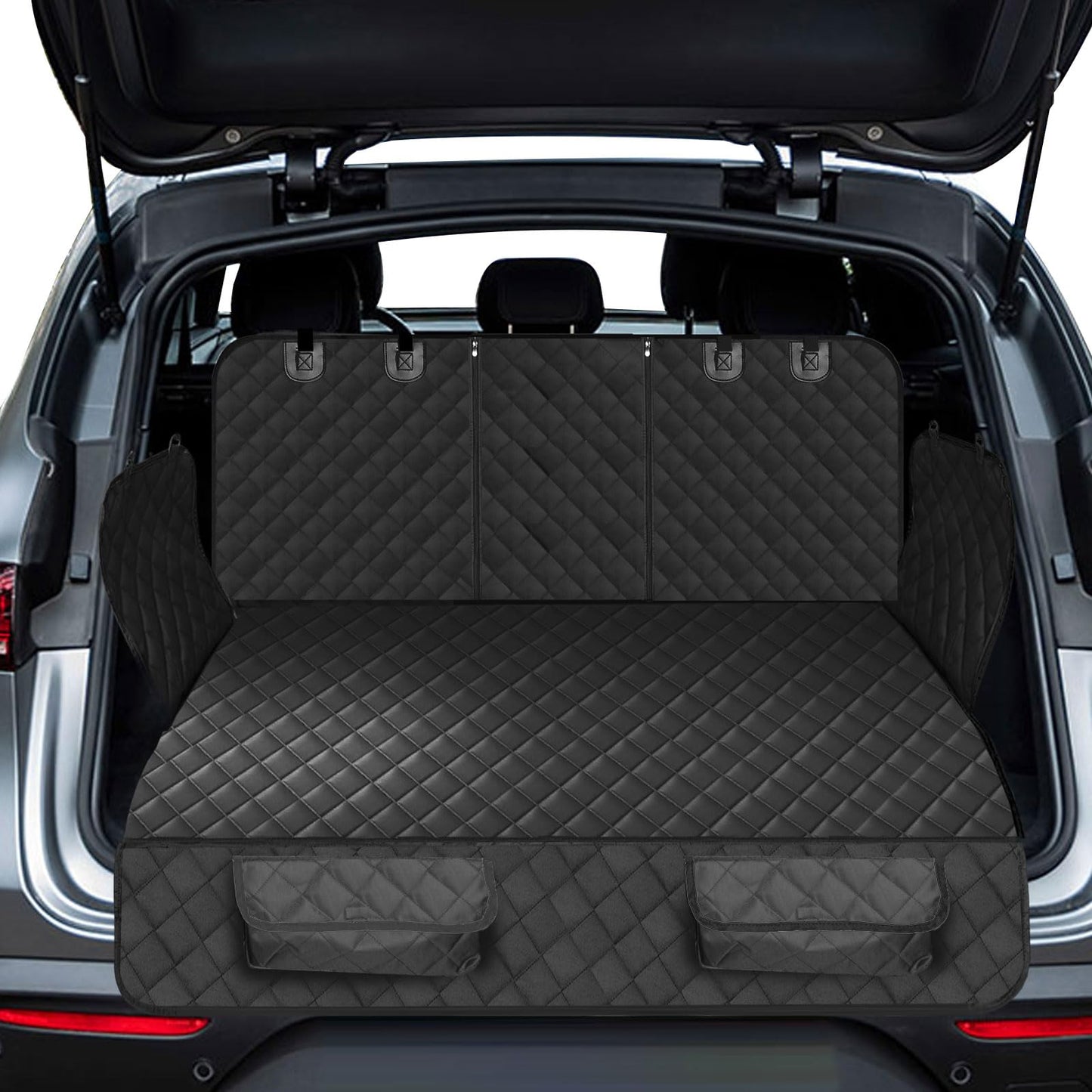 Waterproof Pet Seat Cover Car Seat Cover Protector for Dogs, Heavy Duty Scratch Proof Nonslip Durable Soft Pet Back Seat Covers for Cars Trucks and SUVs with 2 Belts (All Black, M)