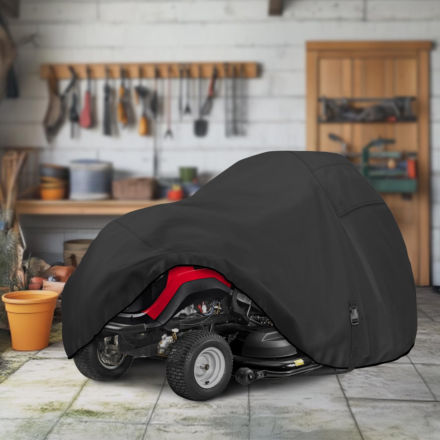Porch Shield Heavy Duty 600D Polyester Lawn Tractor Cover Waterproof Universal Riding Lawn Mower Cover (Up to 54 inches Decks, Black)