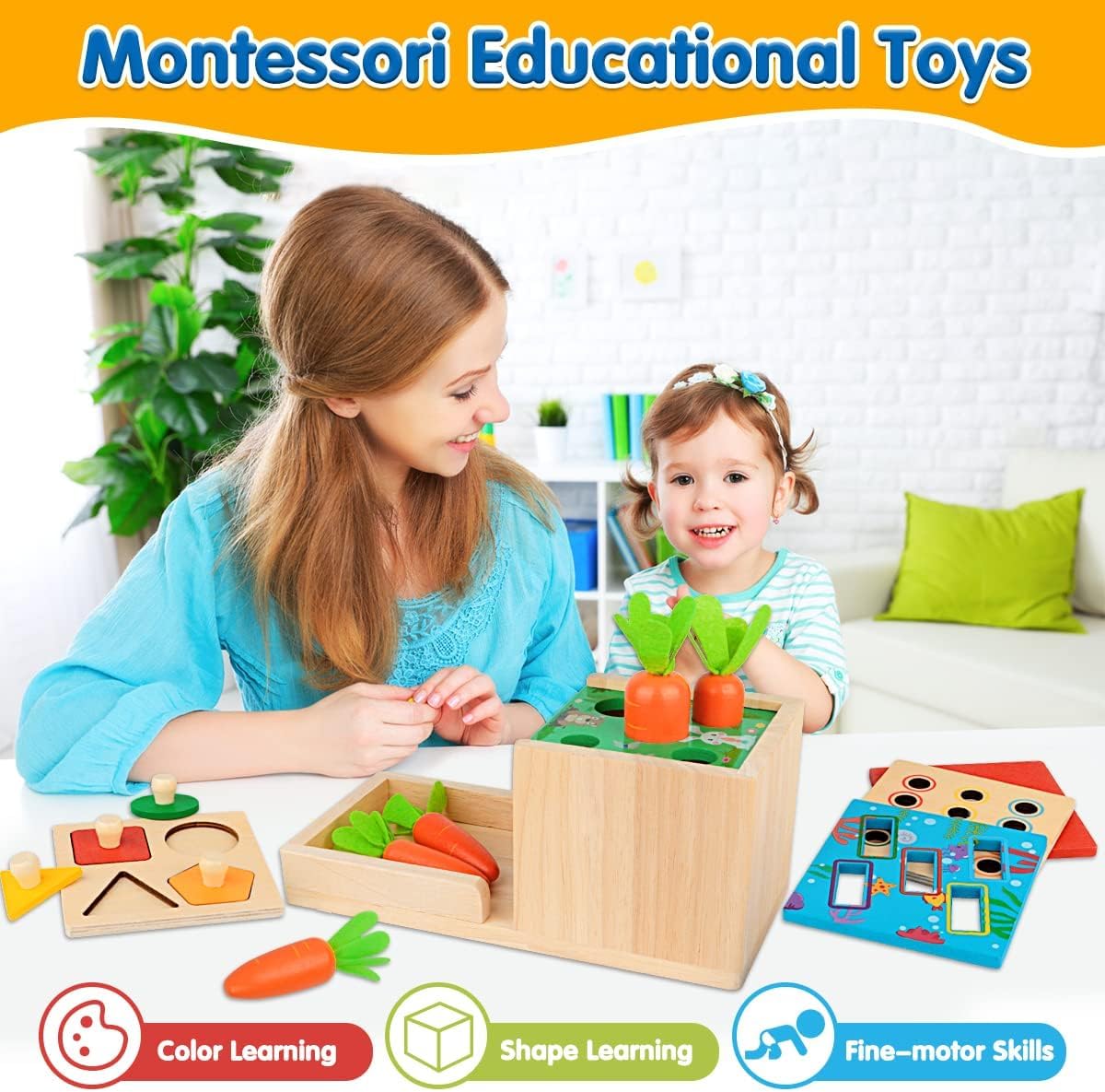 Montessori Toys for 1 2 3 Year Old: 5 in 1 Wooden Toys Kit Includes Object Permanence Box with Ball Drop Toy Shape Sorter & Other Educational Toys for Babies 6-12 Months
