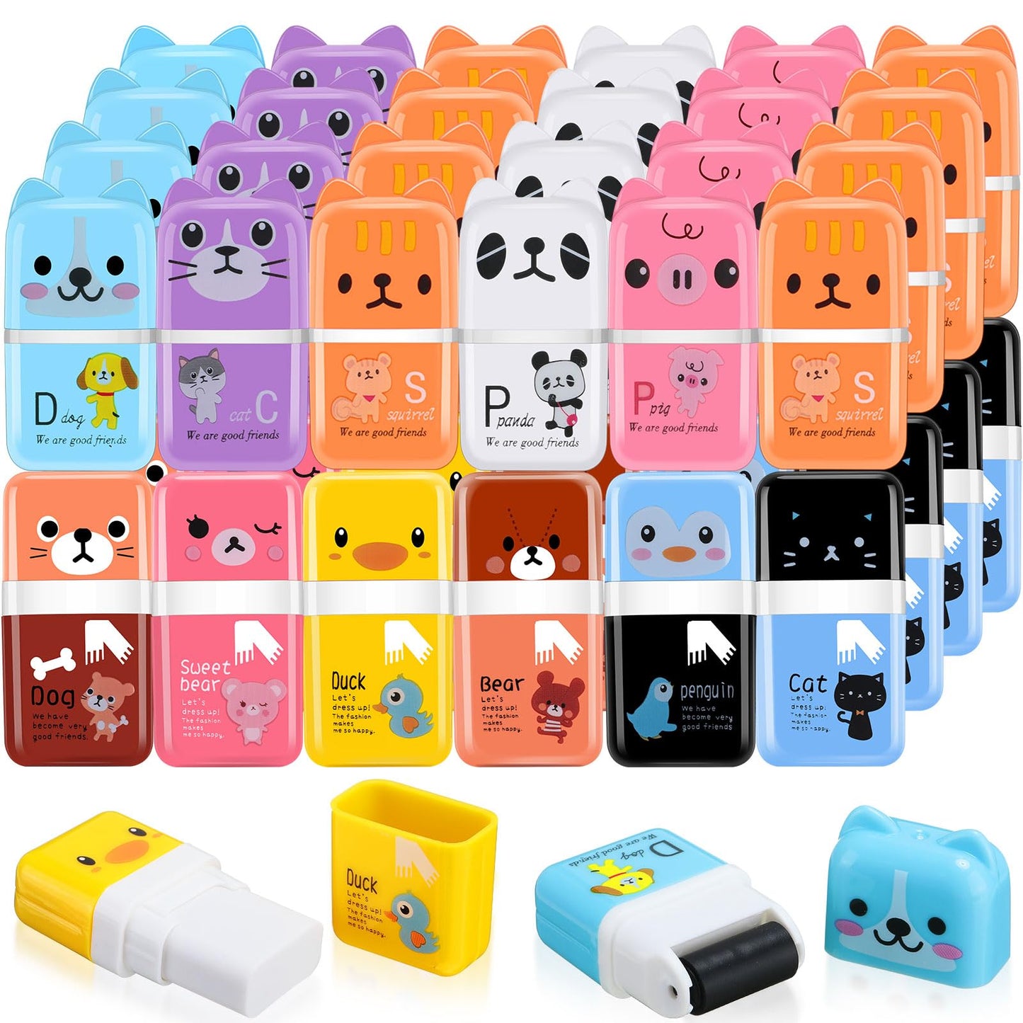 Seajan 44 Pcs Erasers Gift Bulk Cute Animal Themed Eraser with Clean up Roller for Christmas Favors