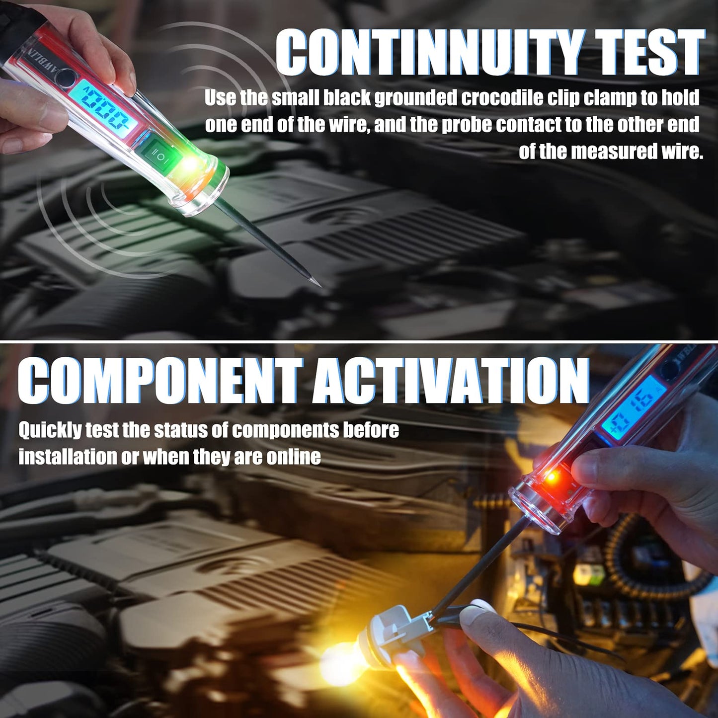 AWBLIN Power Circuit Probe Tester, LCD Digital Automotive Test Light with Voltage Display&Illumination, Auto Short Circuit, AC DC Voltage Tester, Electrical System Tool,Relay Fuse Continuity Test.