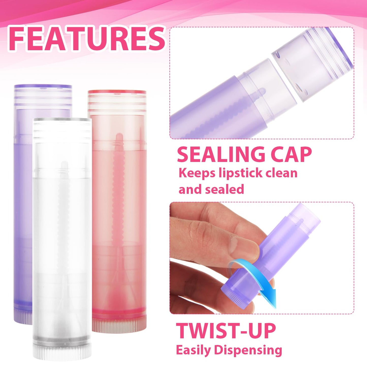 ABuff 200 Pcs Lip Balm Tubes 5g Empty Plastic Lip Gloss Balm Containers with Filling Tray and Spatula, Clear Empty Chapstick Tubes for DIY Homemade Lipsticks, Solid Perfume, 4 Colors